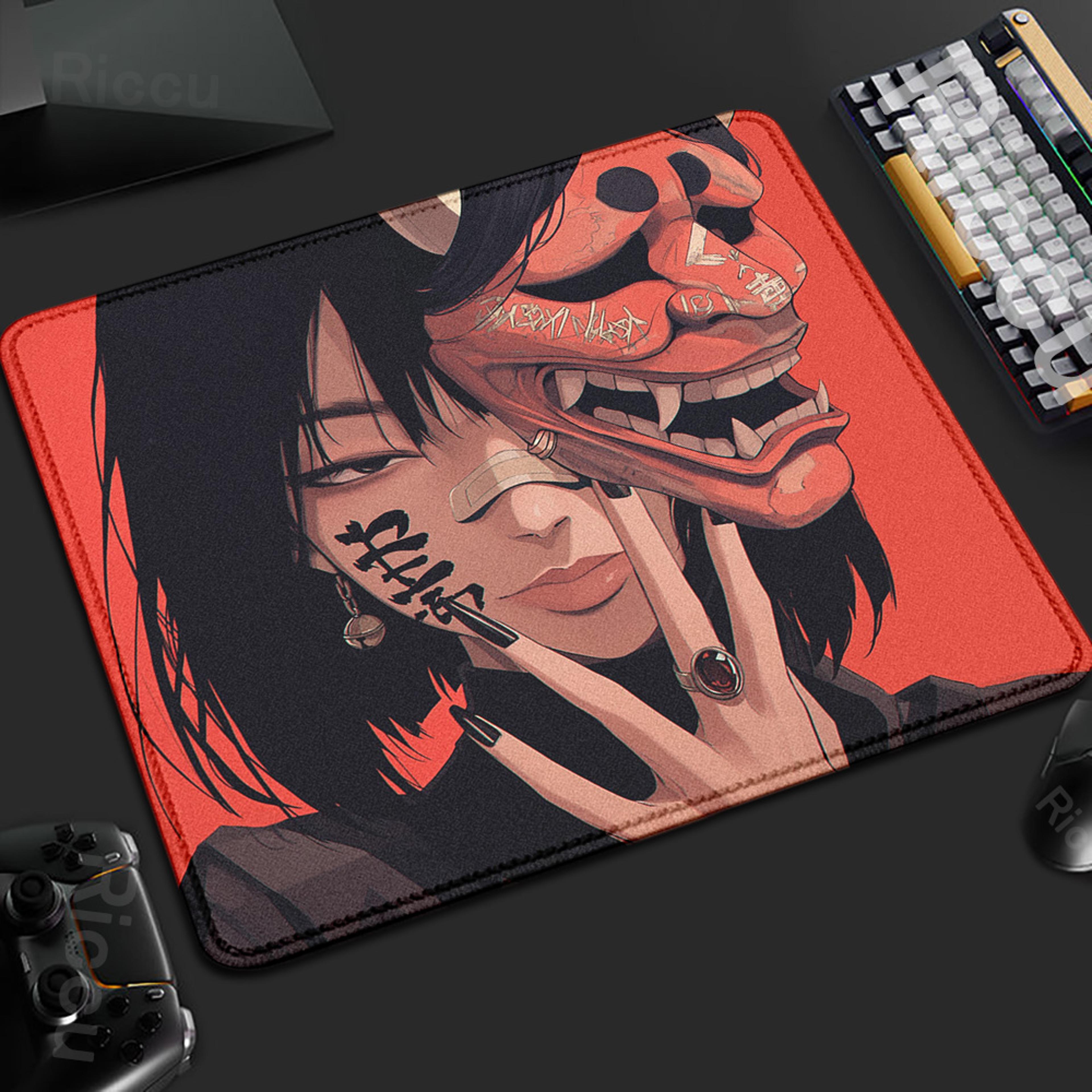 oni anime mouse pad large gaming desk mat with non slip base and stitched edge