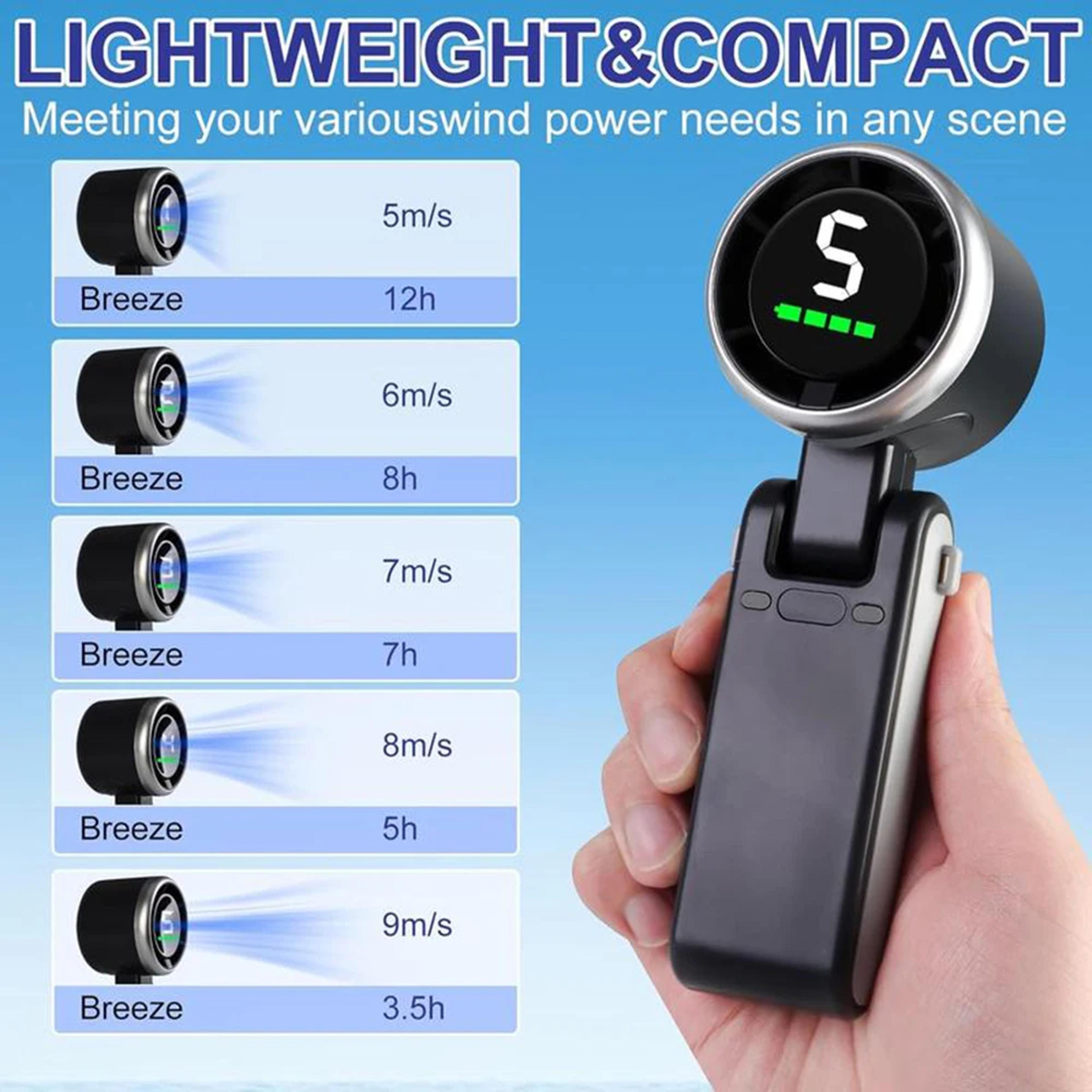 TurboFlow Handheld Fan With Digital Display Speeds Foldable Rechargeable Fan USB C 2