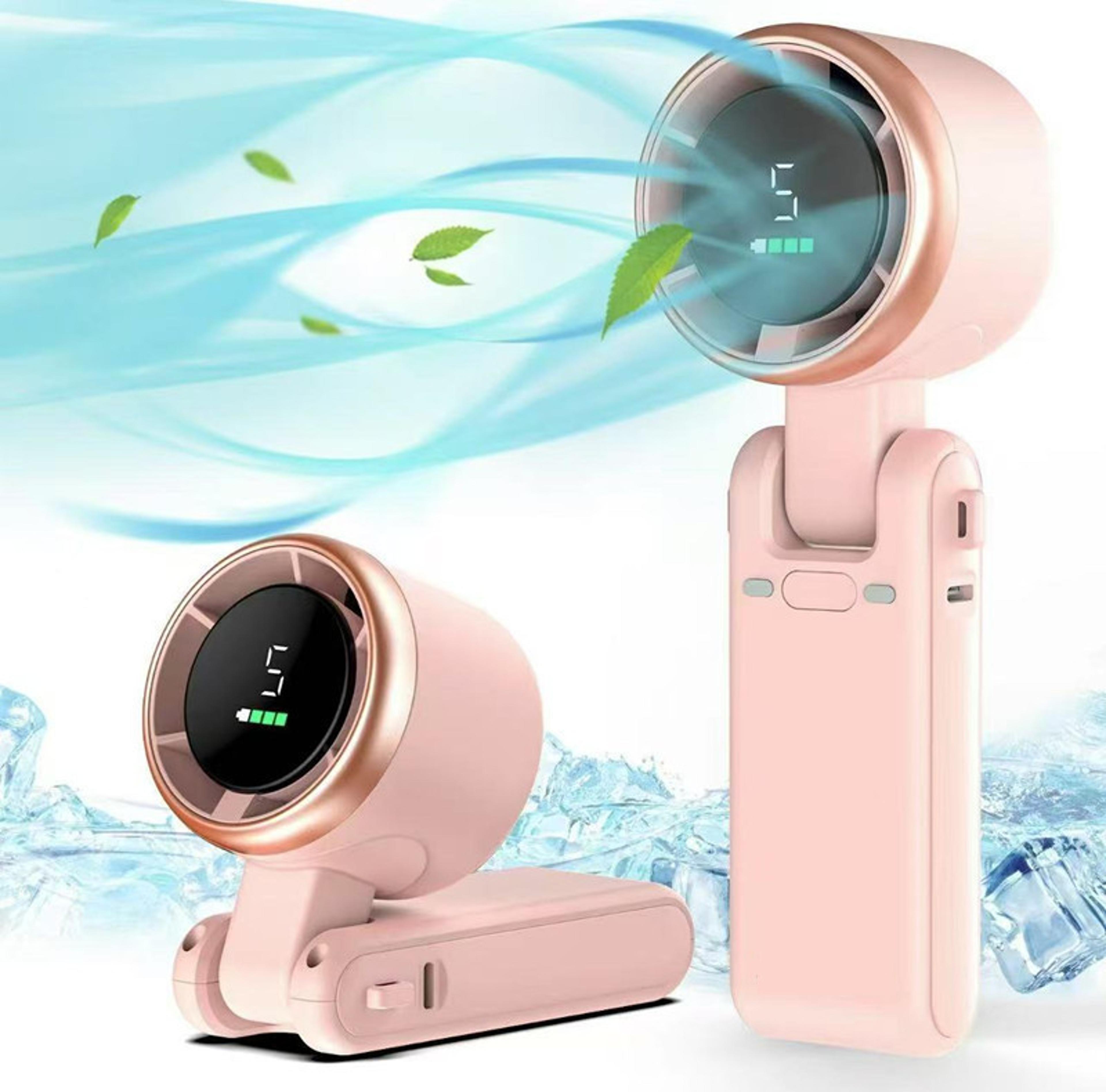 TurboFlow Handheld Fan With Digital Display Speeds Foldable Rechargeable Fan USB C 9