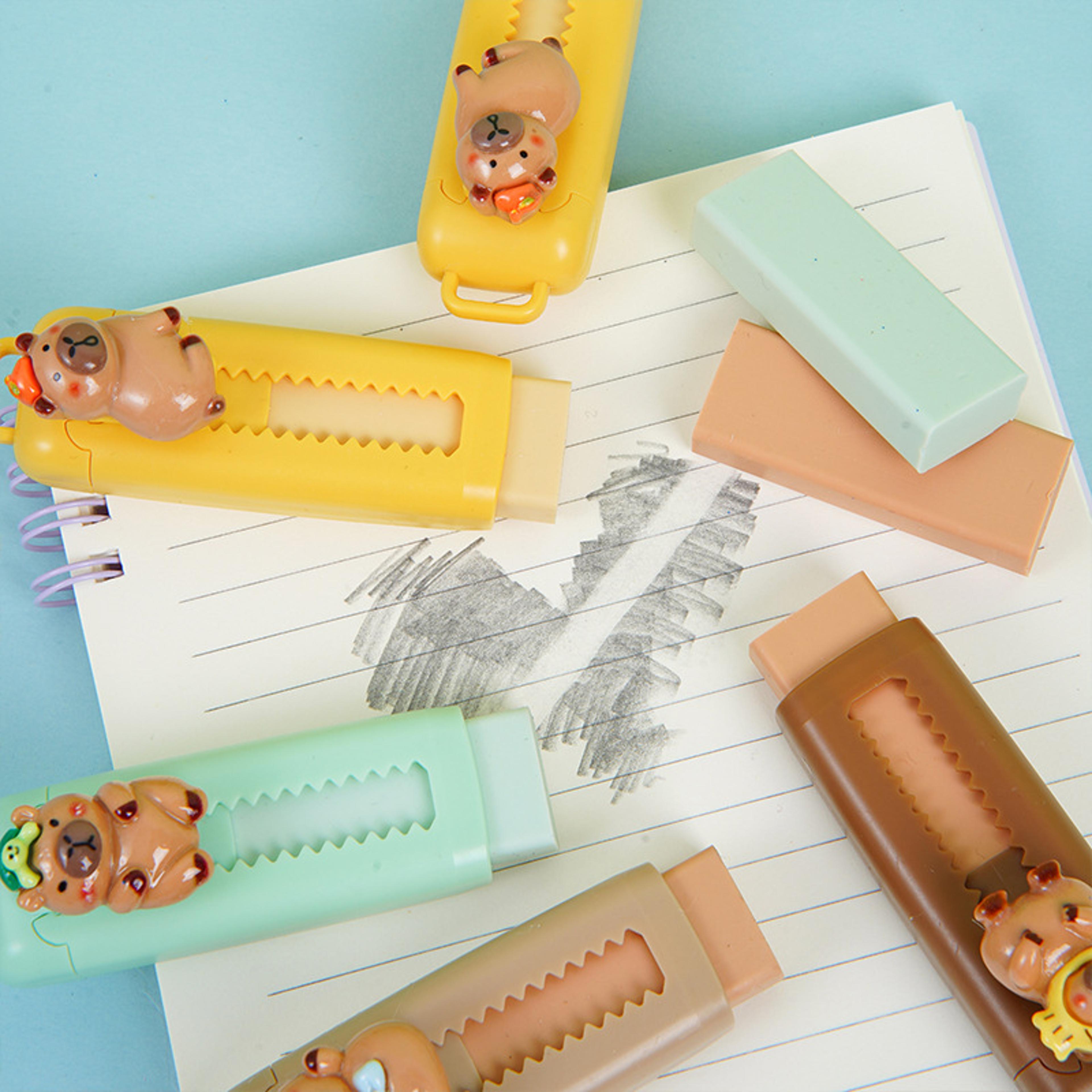 Kawaii Capybara Eraser Retractable Rubber Eraser For Kids And Students With Back To School Backpack 3