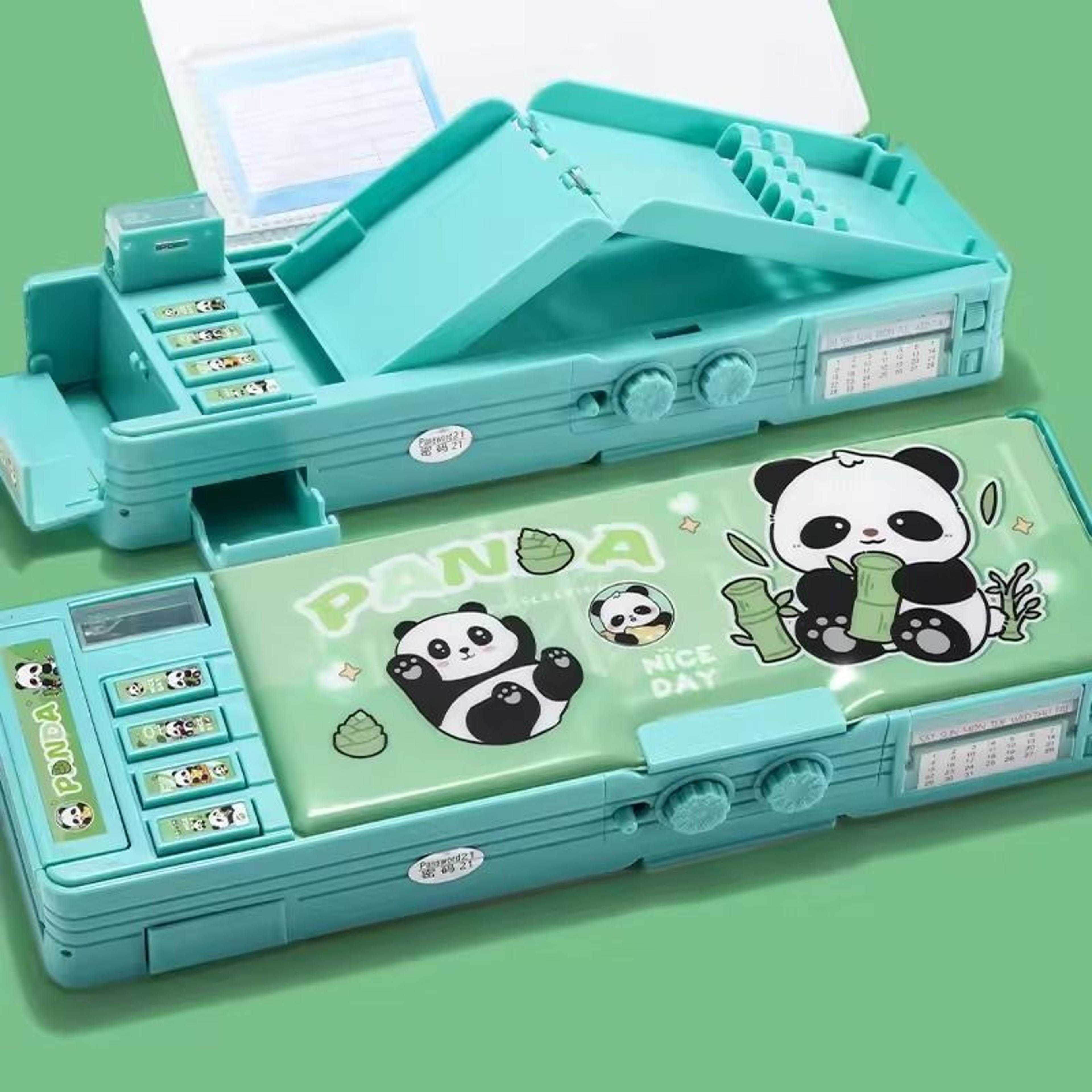 Cute Panda Password Lock Pencil Case Back To School Backpack Double Layer School Stationery Organiz 3