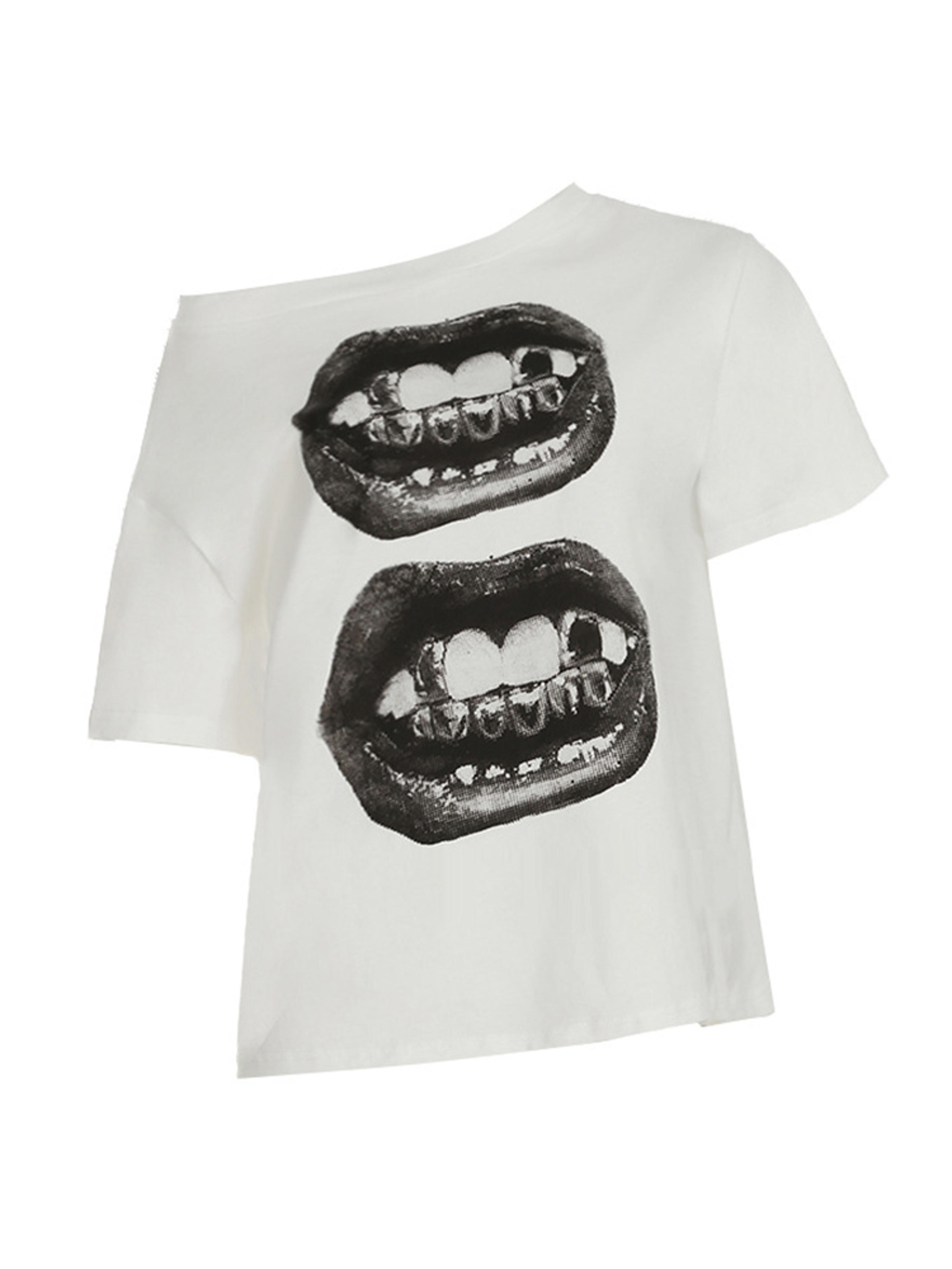 Oversized Graphic T Shirt For Women Hip Hop Mouth Print Loose Fit Streetwear Tee 5