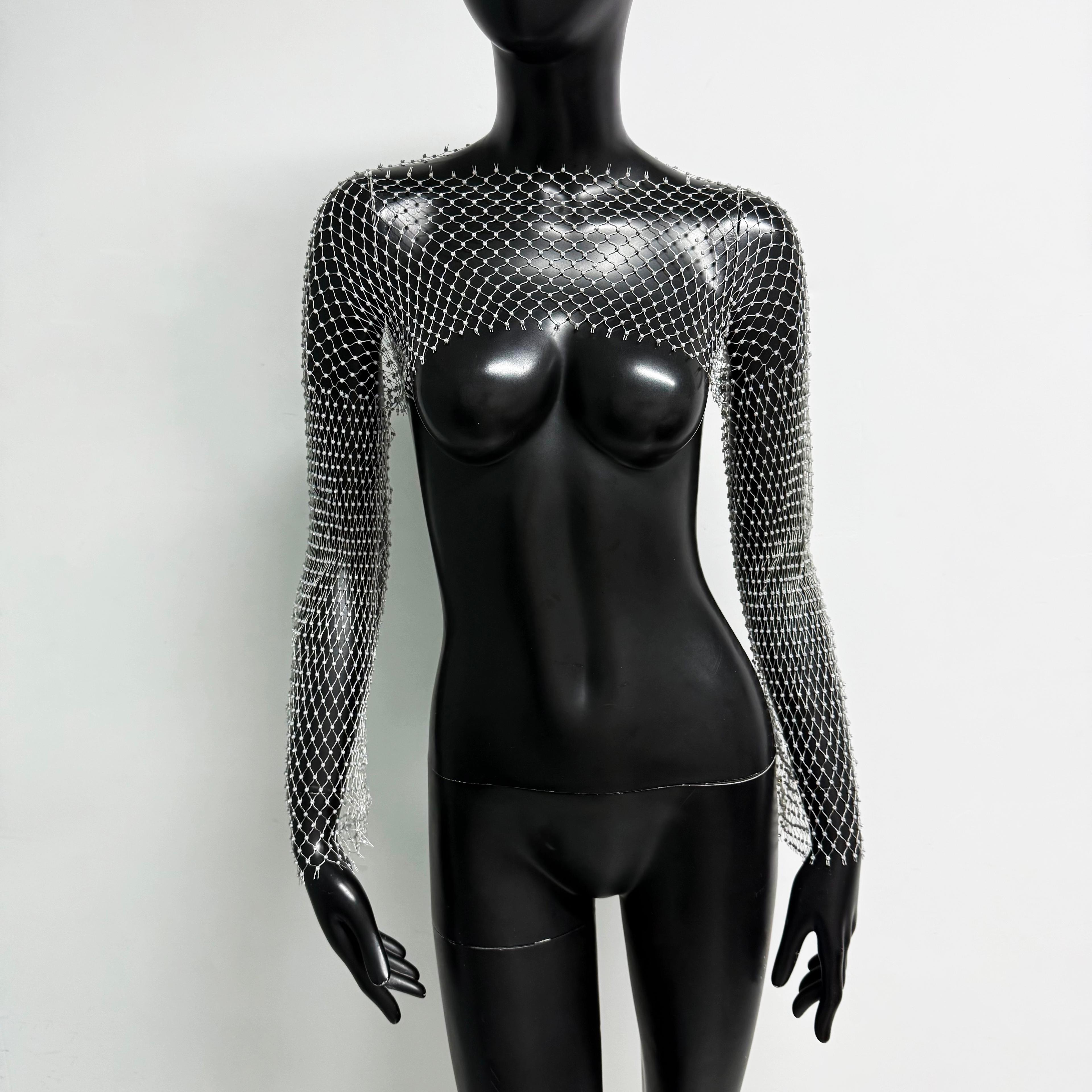 Sparkling Mesh Hoodie Womens Diamond Fishnet Top Long Sleeve Sun Protection Shirt 9