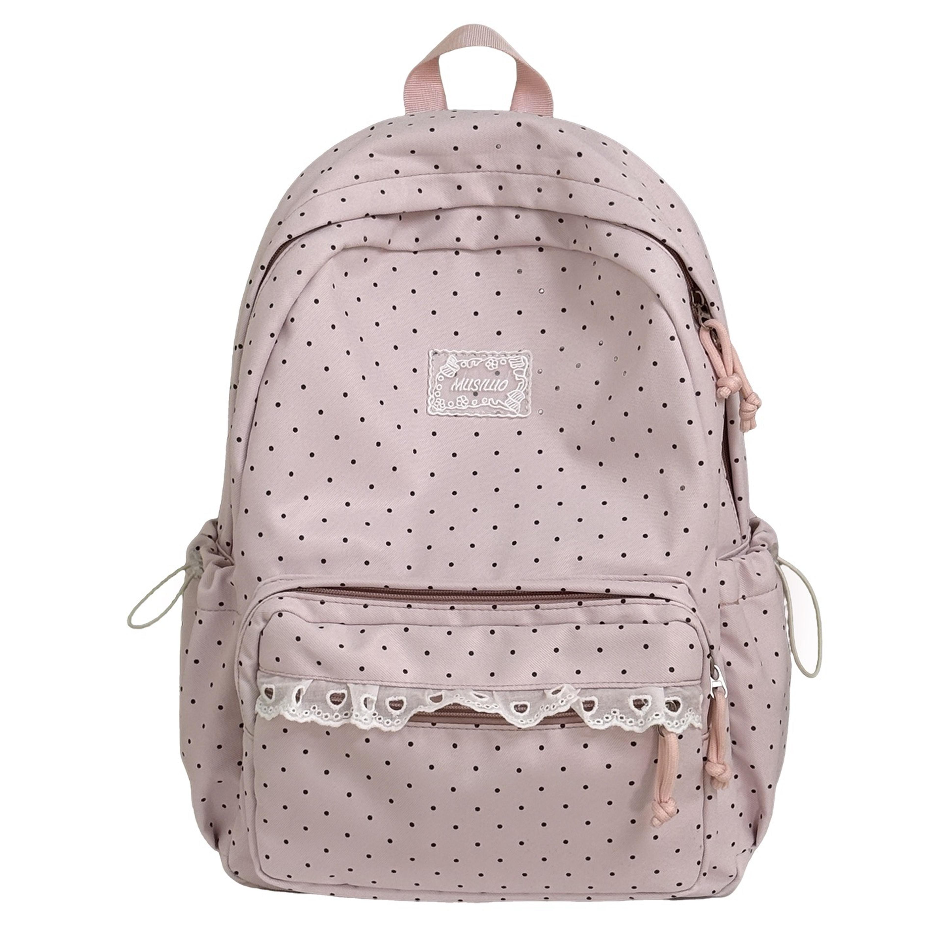 Back To School Korean Style Backpack For Women Cute Polka Dot Lightweight Nylon School Travel Bag 6