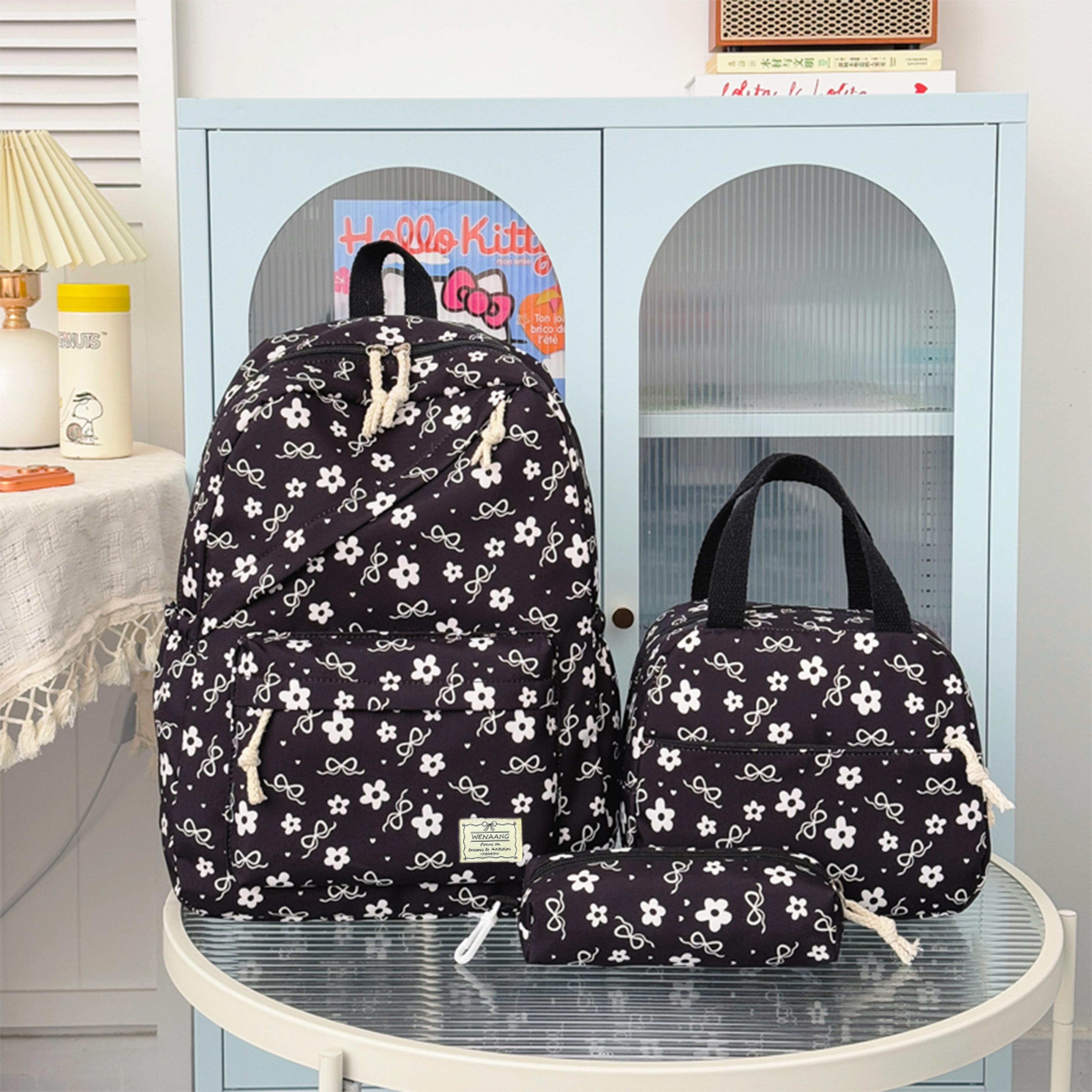 Charming Floral Girls Backpack Set With Lunch Bag  Pencil Case Back To School Backpack 5