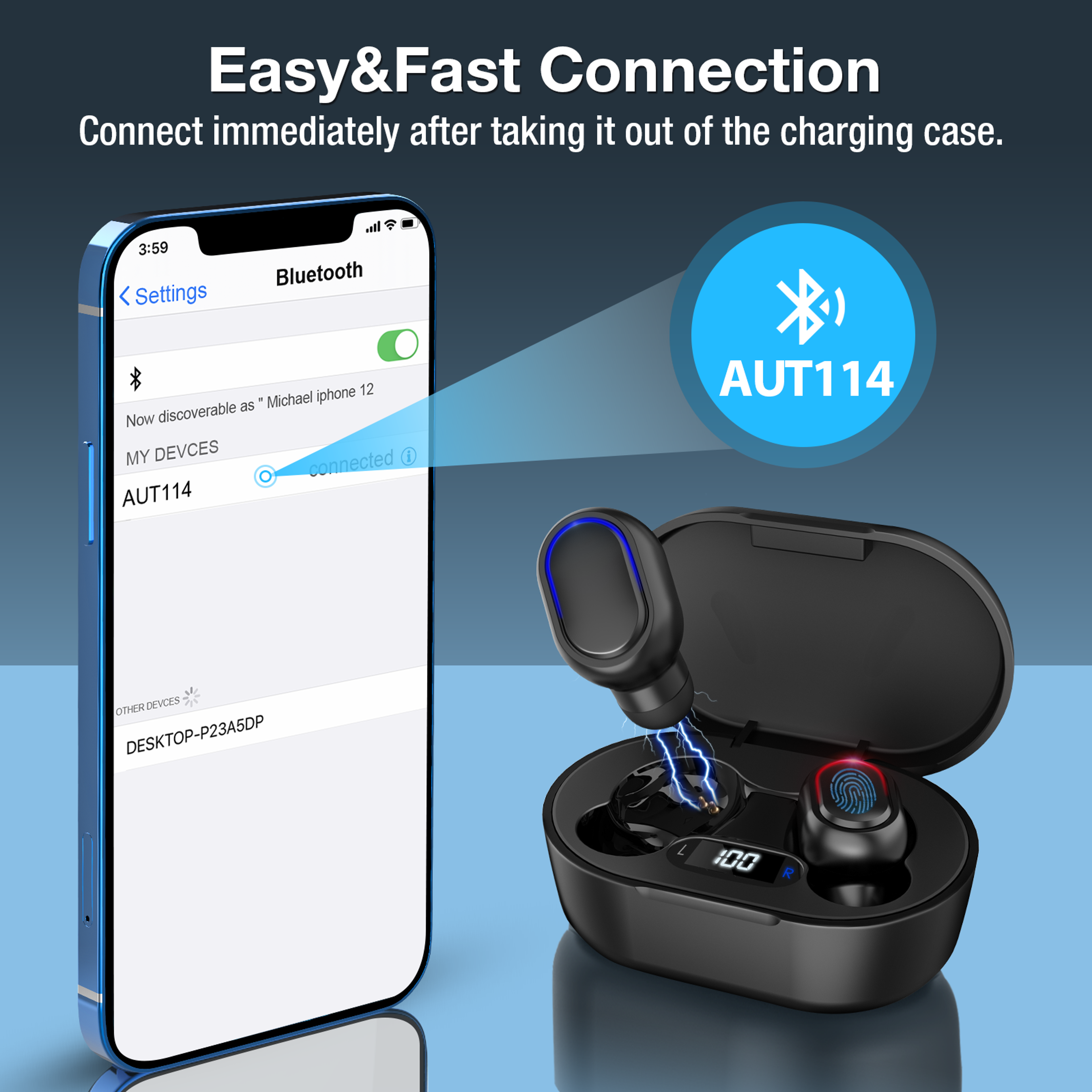 Wireless Earbuds With Bluetooth  Type C Charging  Playtime 4