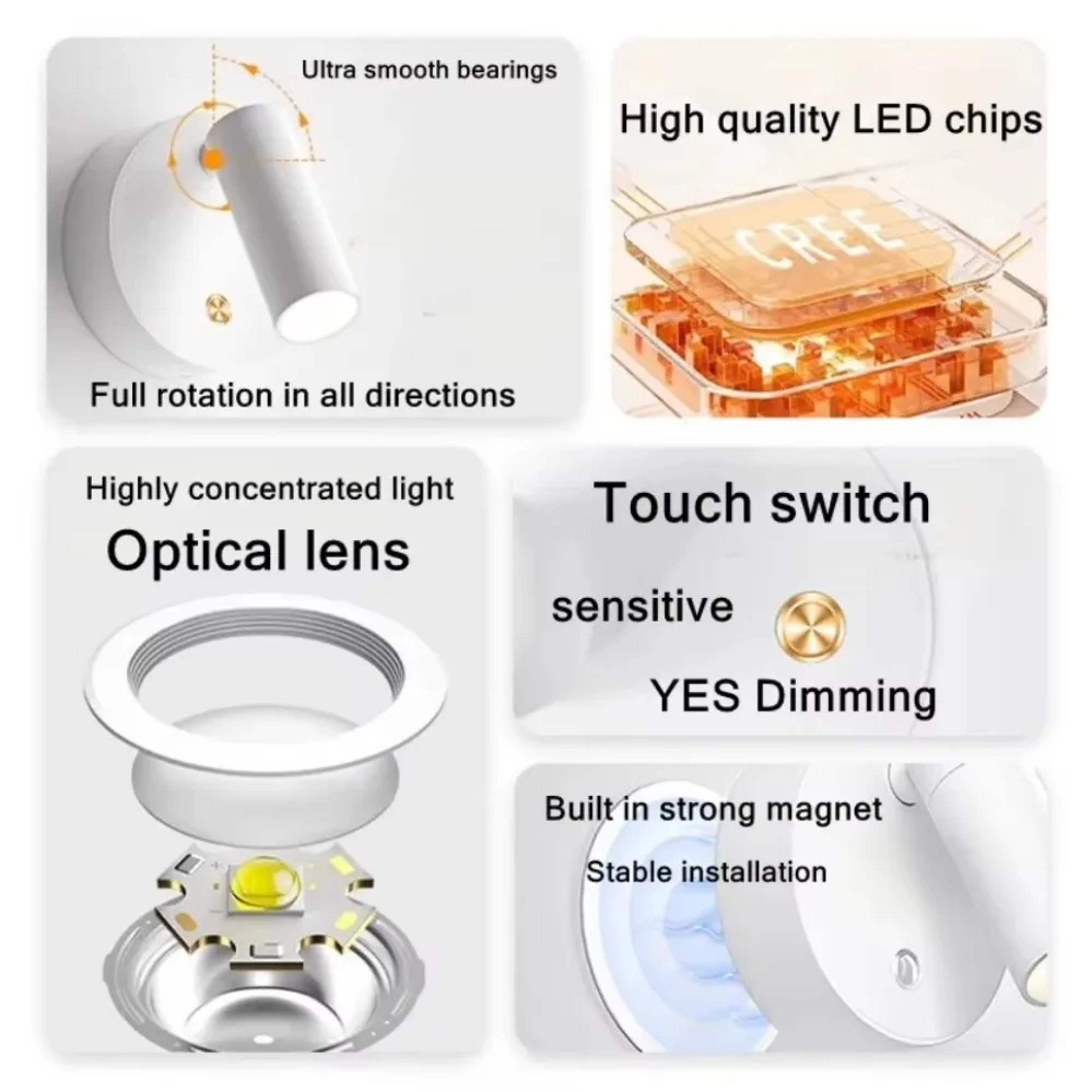 Rechargeable LED Spotlight Touch Dimmable USB Bedside Lamp For Bedroom Kitchen  Cabinet Lighting 1