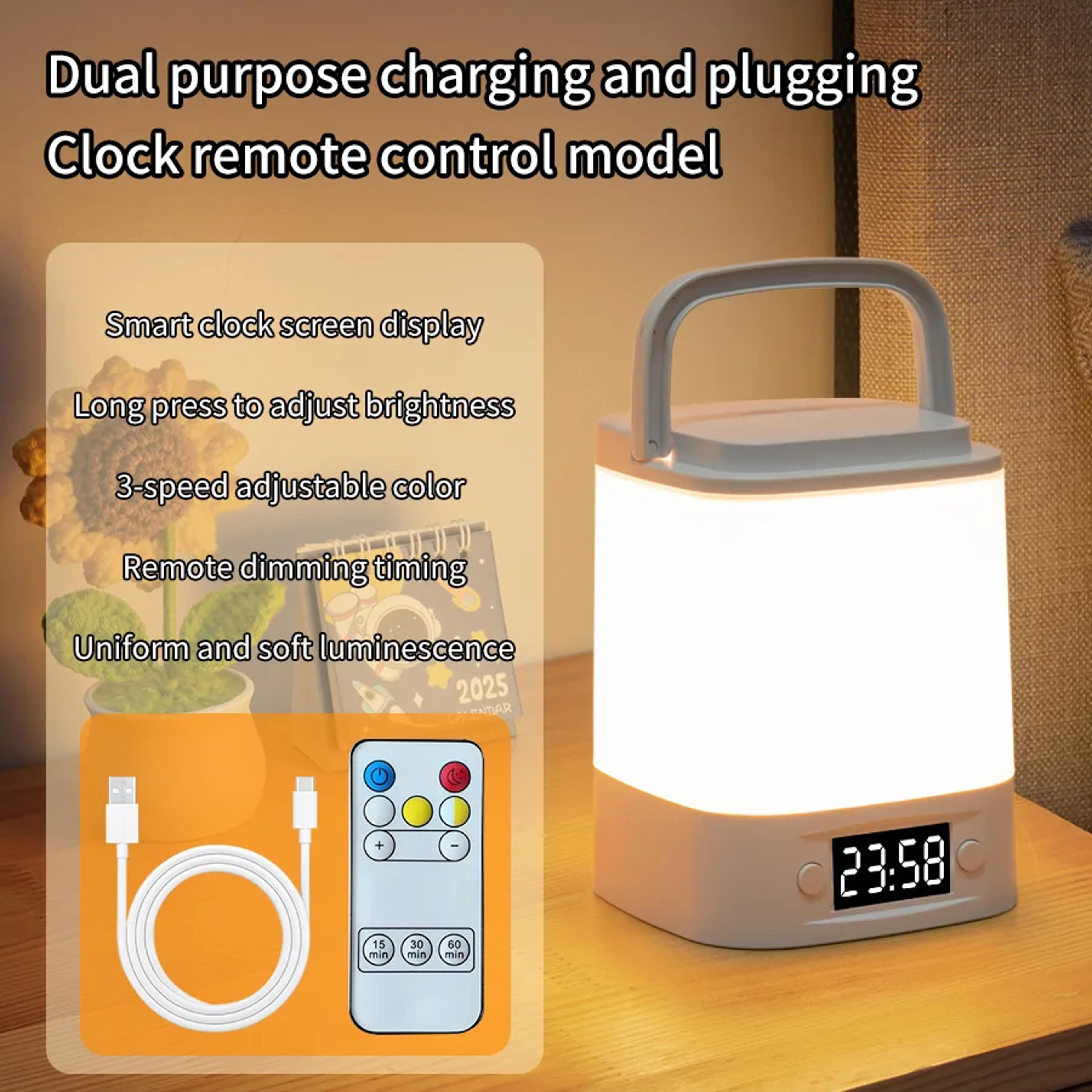 Glow Time LED Bedside Lamp With Clock Display Remote Control  Rechargeable Dimmable Night Light 8