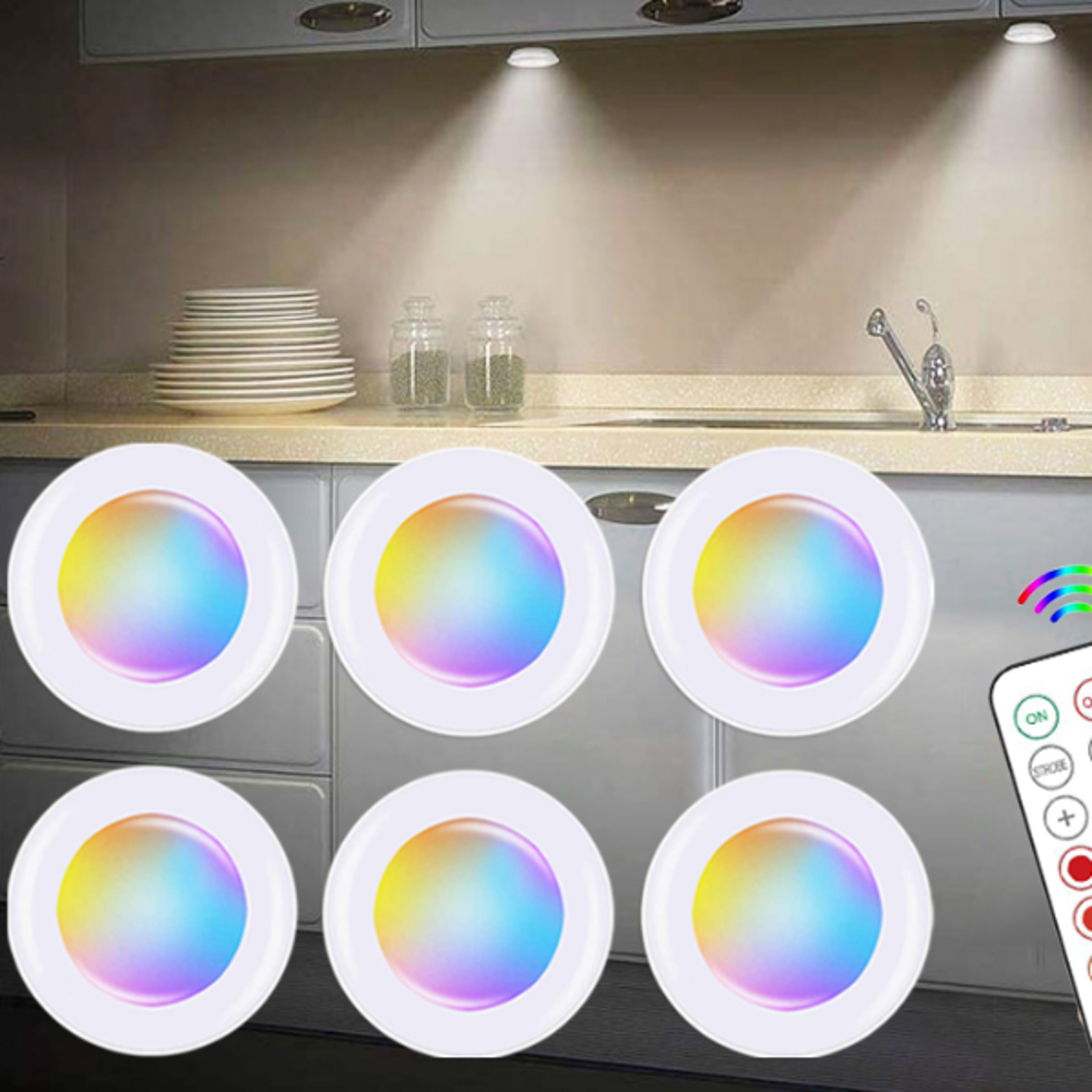 lumi glow rgb led puck lights wireless under cabinet lights with remote & touch control