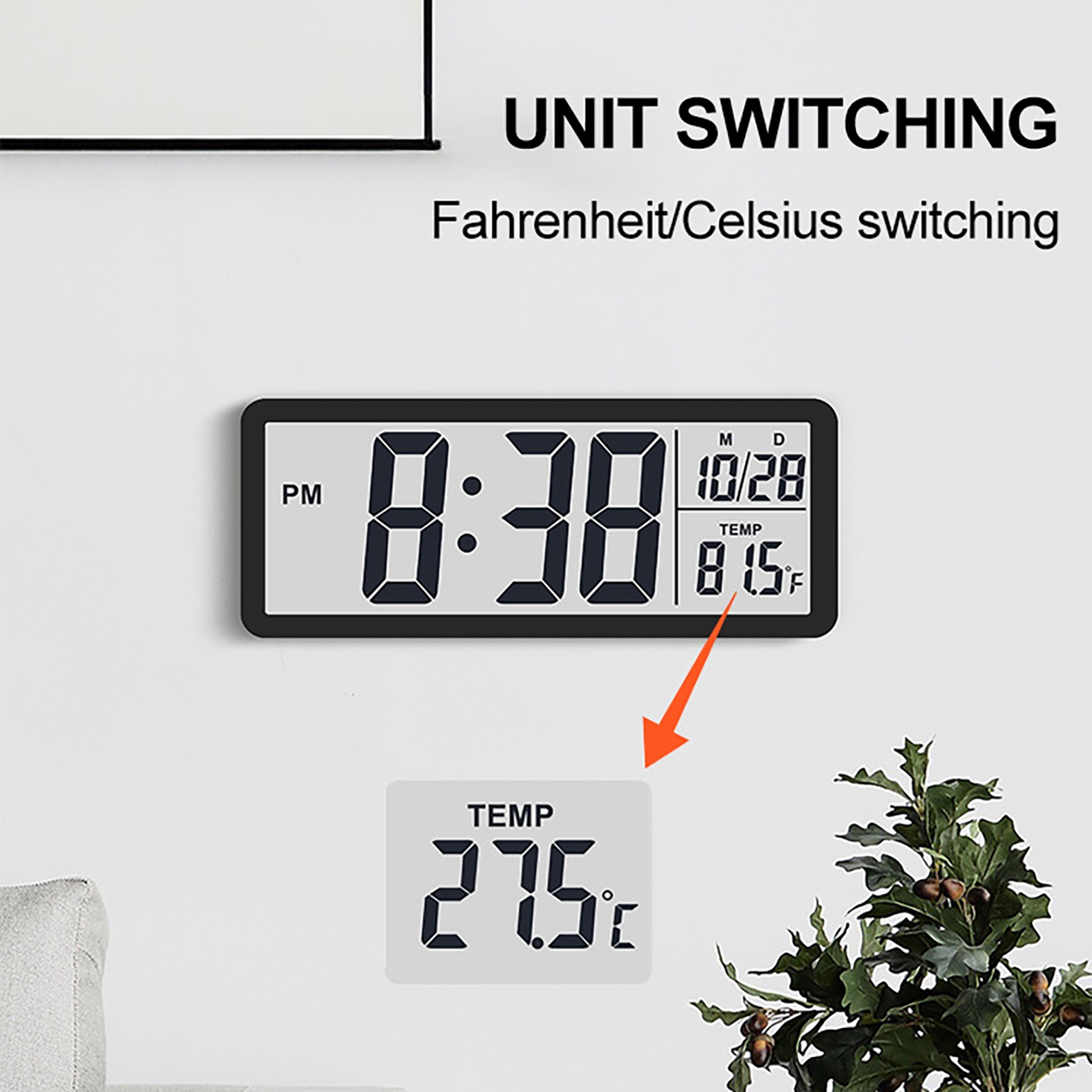Large LCD Digital Wall Clock With Temperature Calendar  Week Display Battery Powered 2