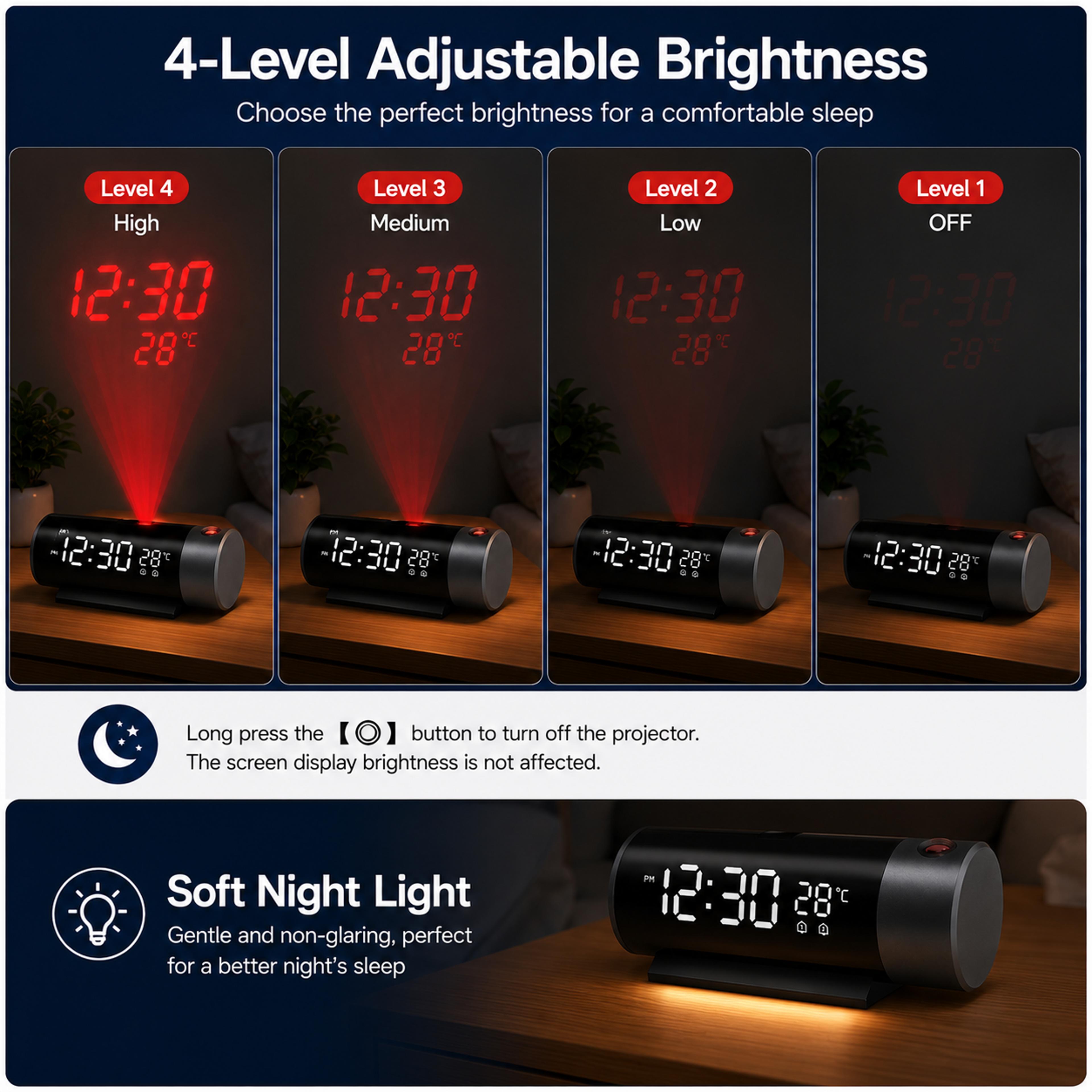 Projection Alarm Clock With Ceiling Display Digital LED Alarm Clock  Dual Alarm 4