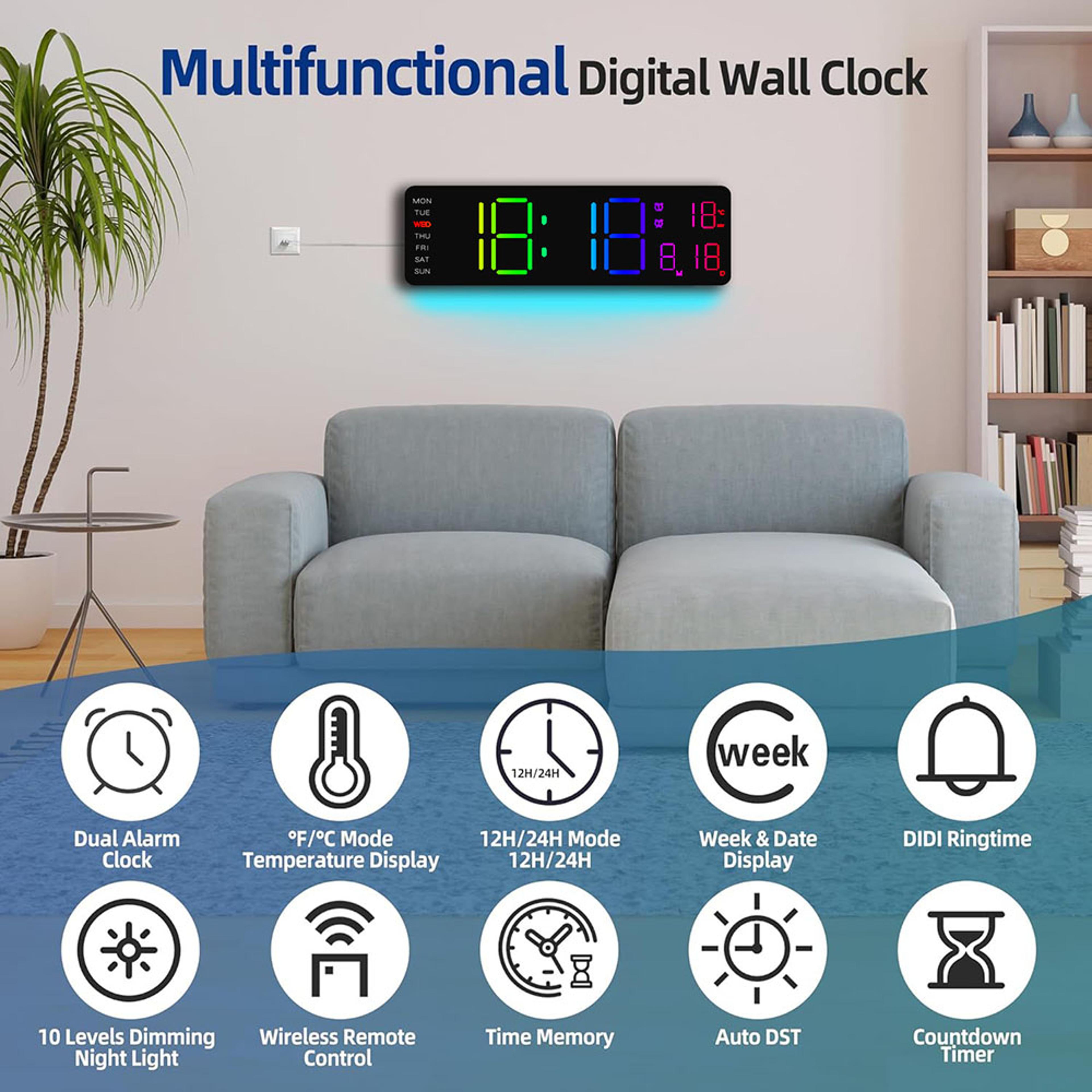 Smart RGB LED Wall Clock With Remote Control Calendar  Temperature Display 1