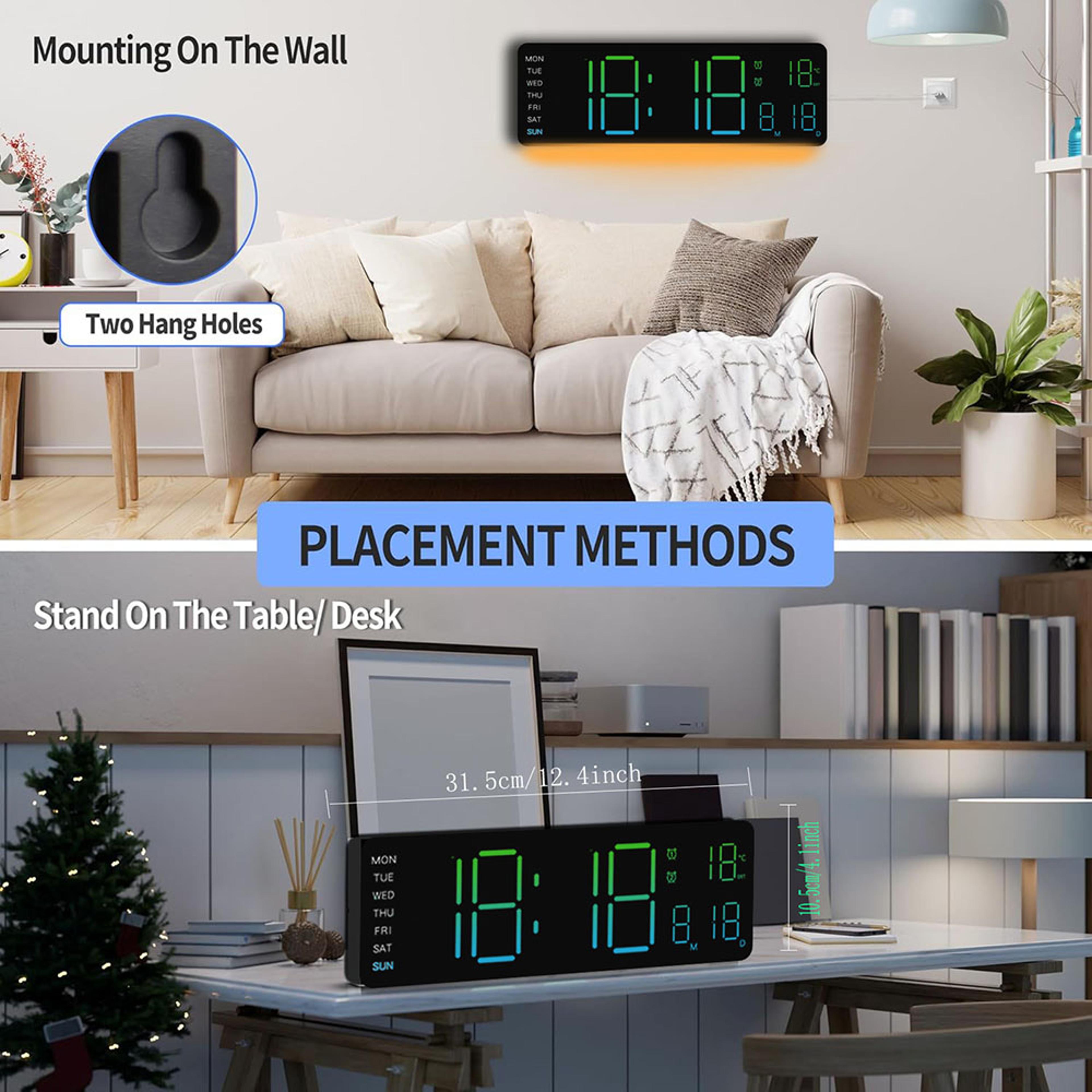 Smart RGB LED Wall Clock With Remote Control Calendar  Temperature Display 5