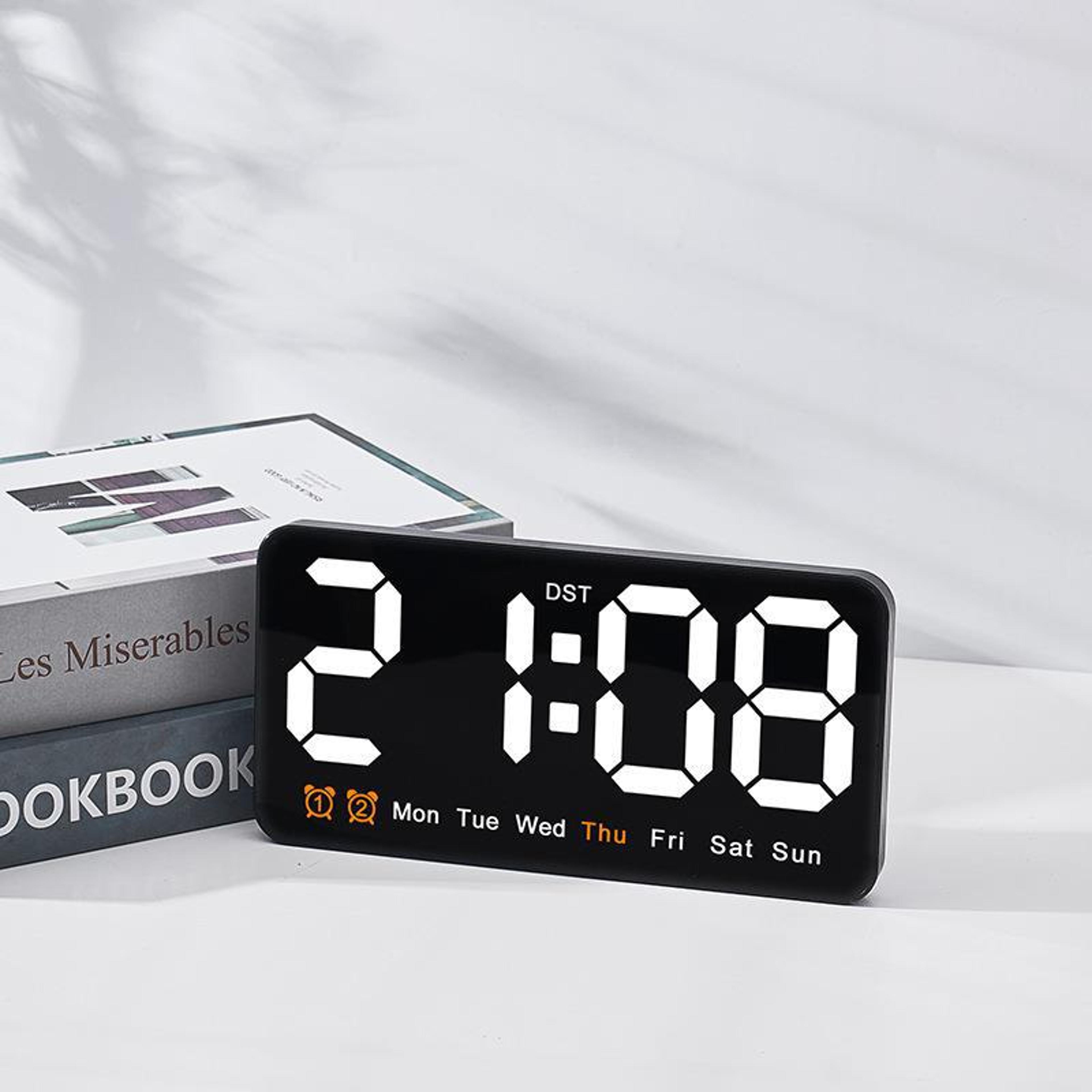 Large Digital Wall Clock With Voice Control LED Display Dual Alarm  Temperature Display 1