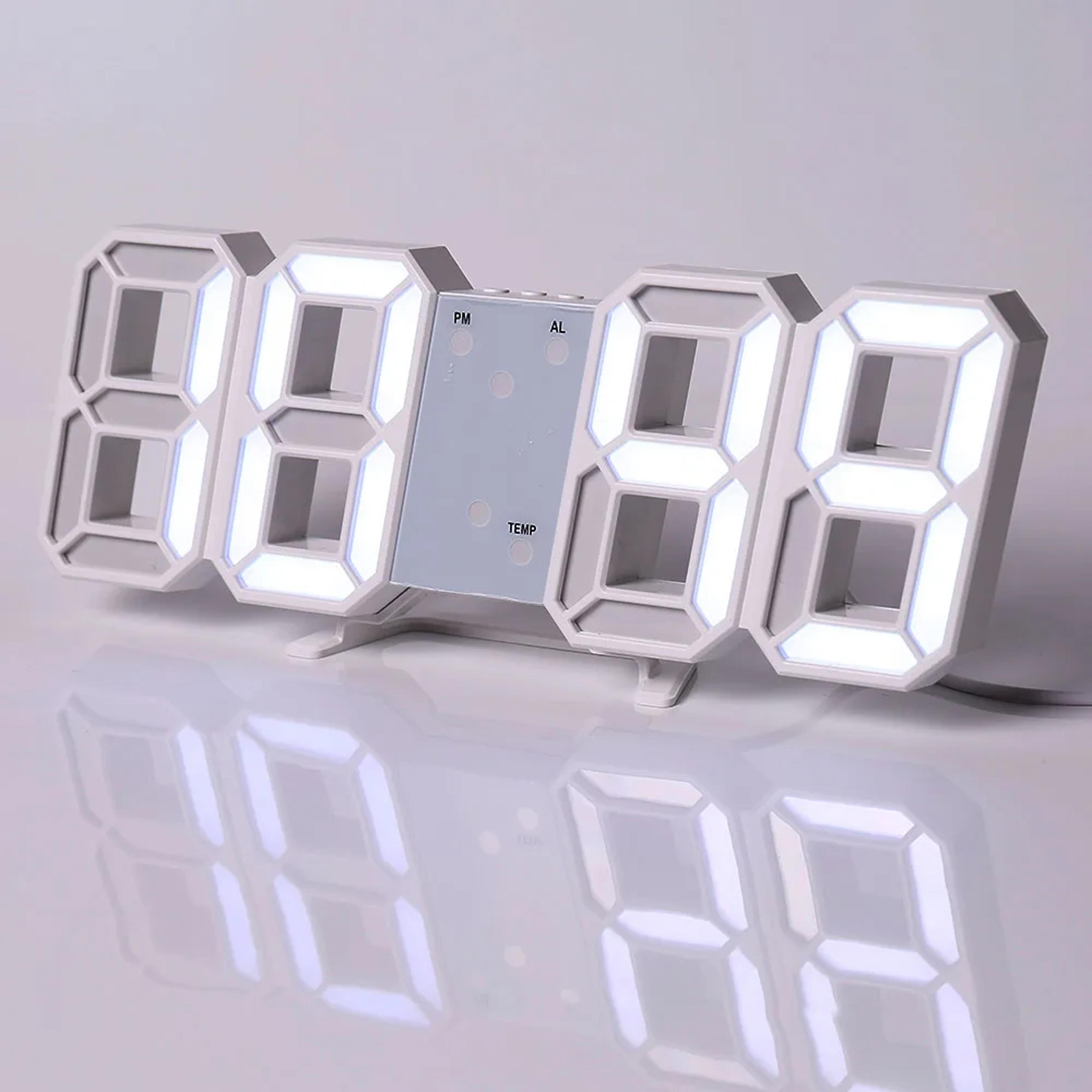 Lumi Time LED Digital Wall Clock With Alarm Date Temperature  USB Power 6