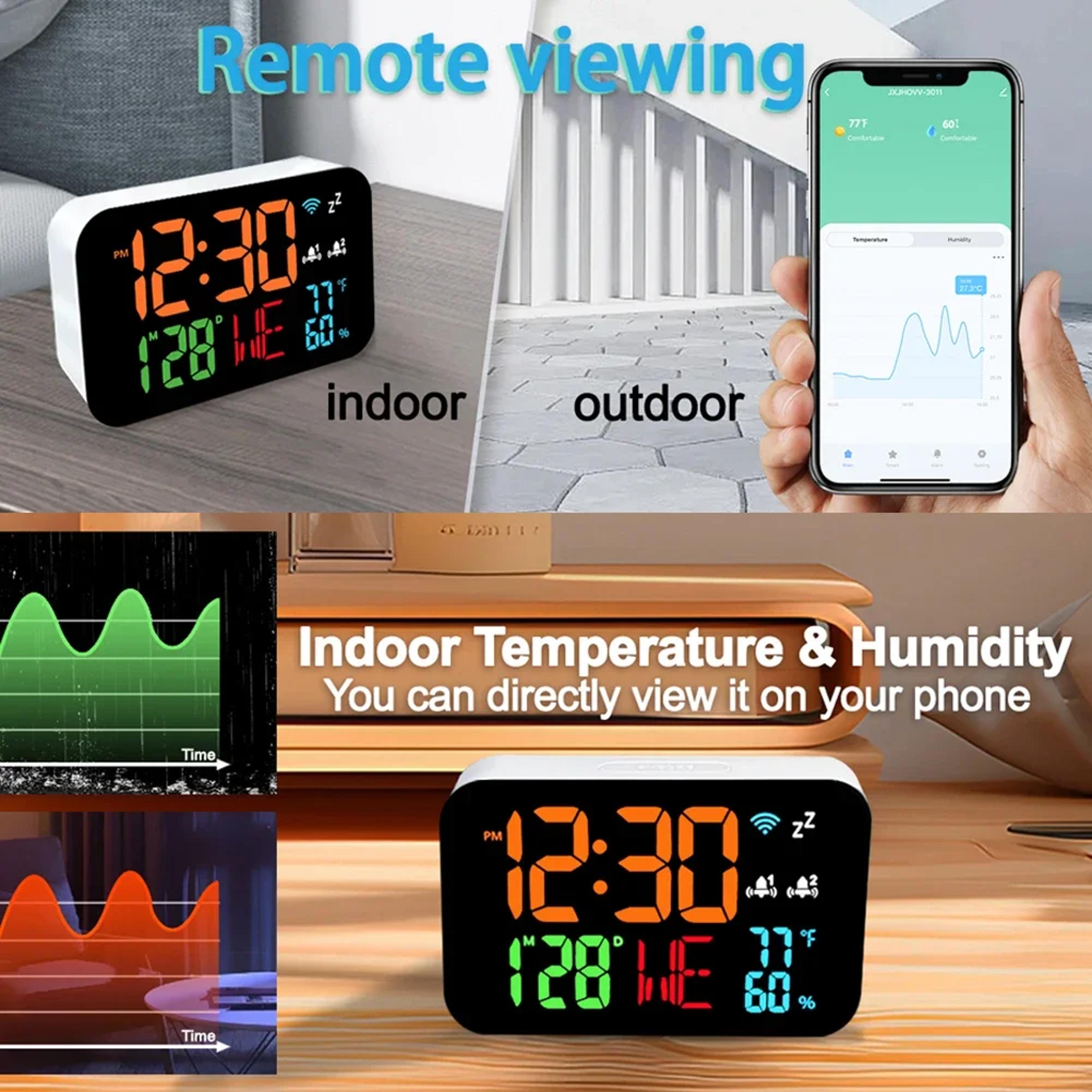 Tuya WiFi Digital Clock With Smart Thermometer Hygrometer  LED Calendar Display 3