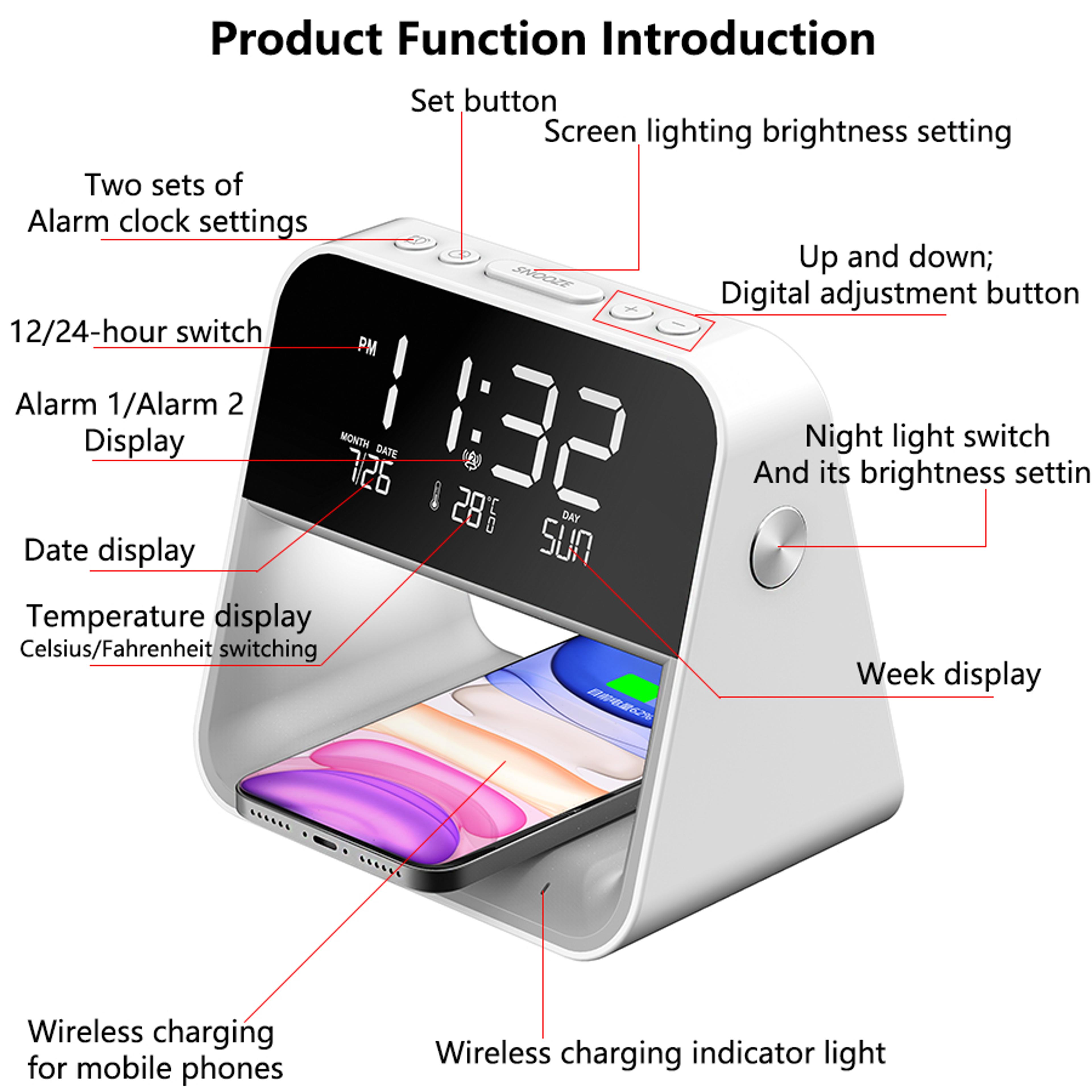 Modern Bedside Lamp Clock With LED Alarm Clock  USB Bedside Lamp For Bedroom Decor 3