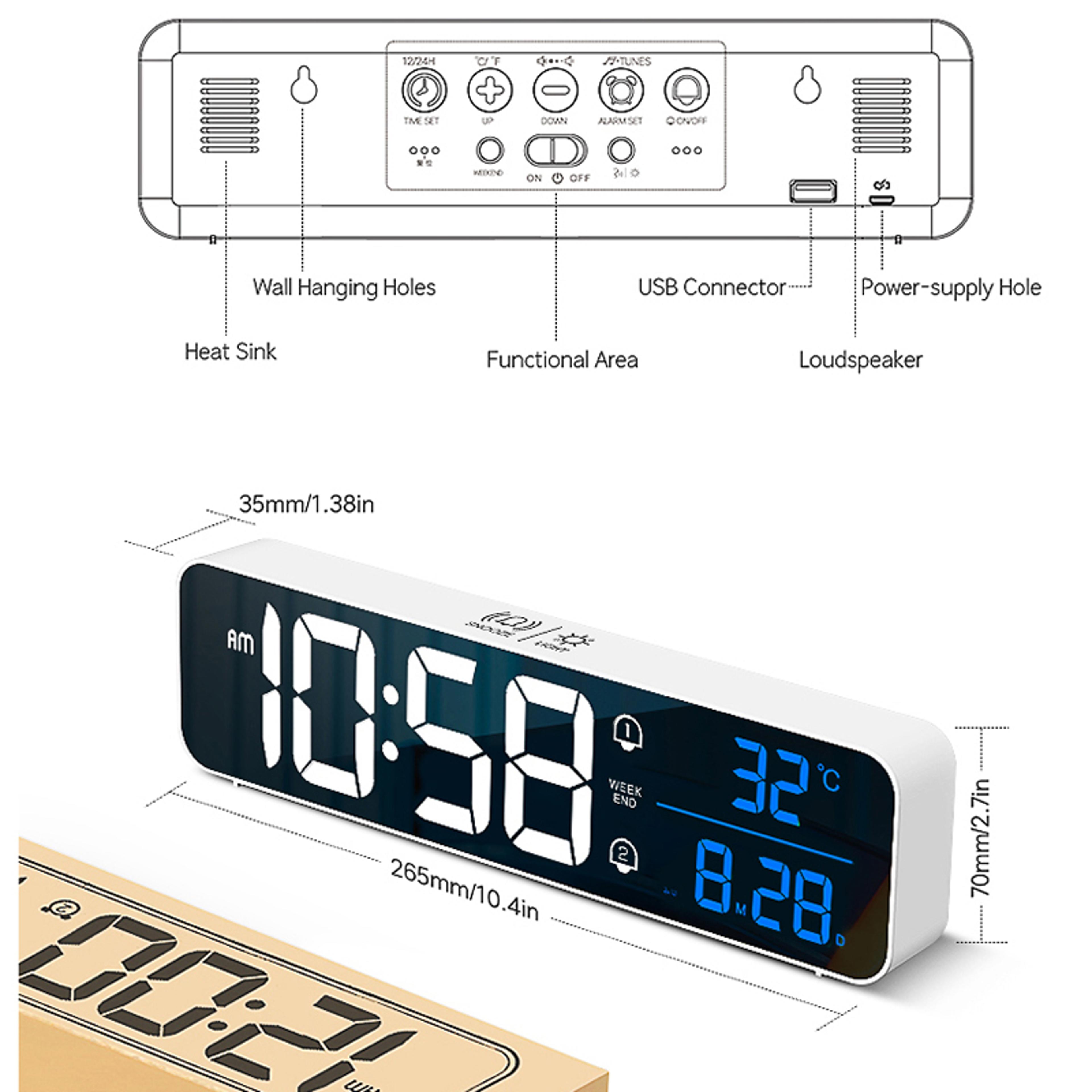 Smart LED Digital Alarm Clock With Large Display Dual Alarm Temperature  Wall Table Design 5