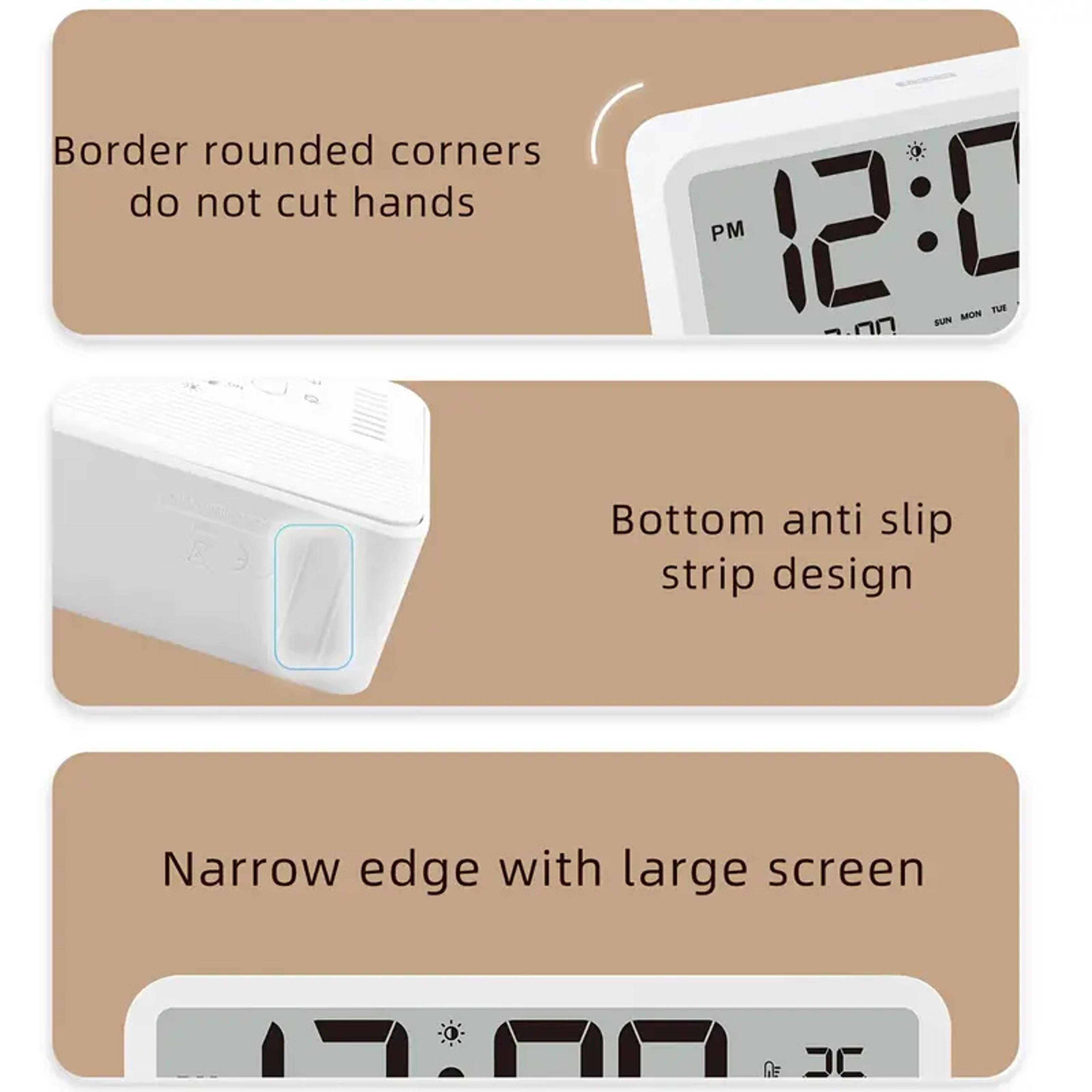 Smart Digital Alarm Clock With LCD Display Temperature  Humidity Monitor Calendar  Snooze 3