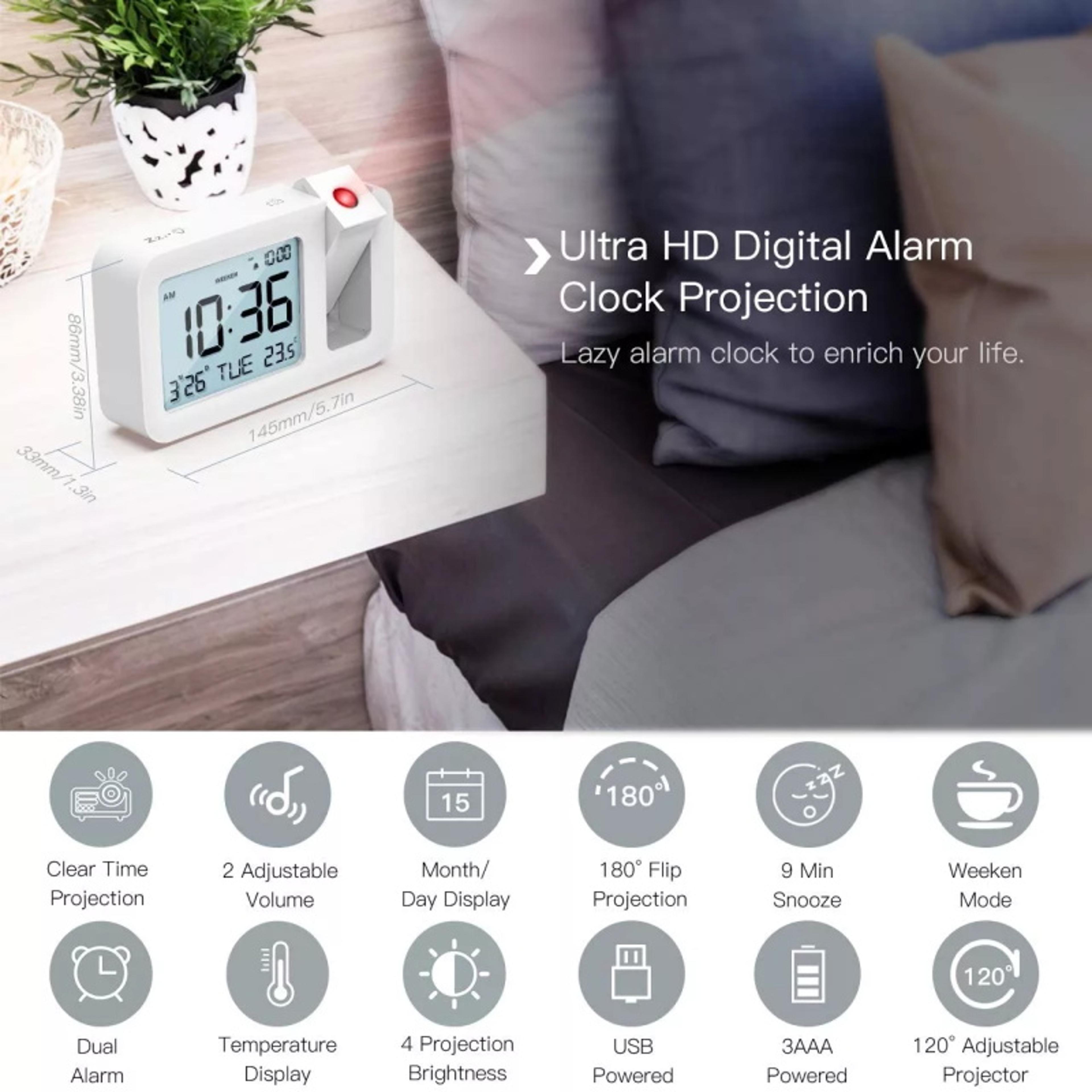 Projection Alarm Clock With LED Display USB Rechargeable Digital Bedside Clock  Ceiling Time Projec 2