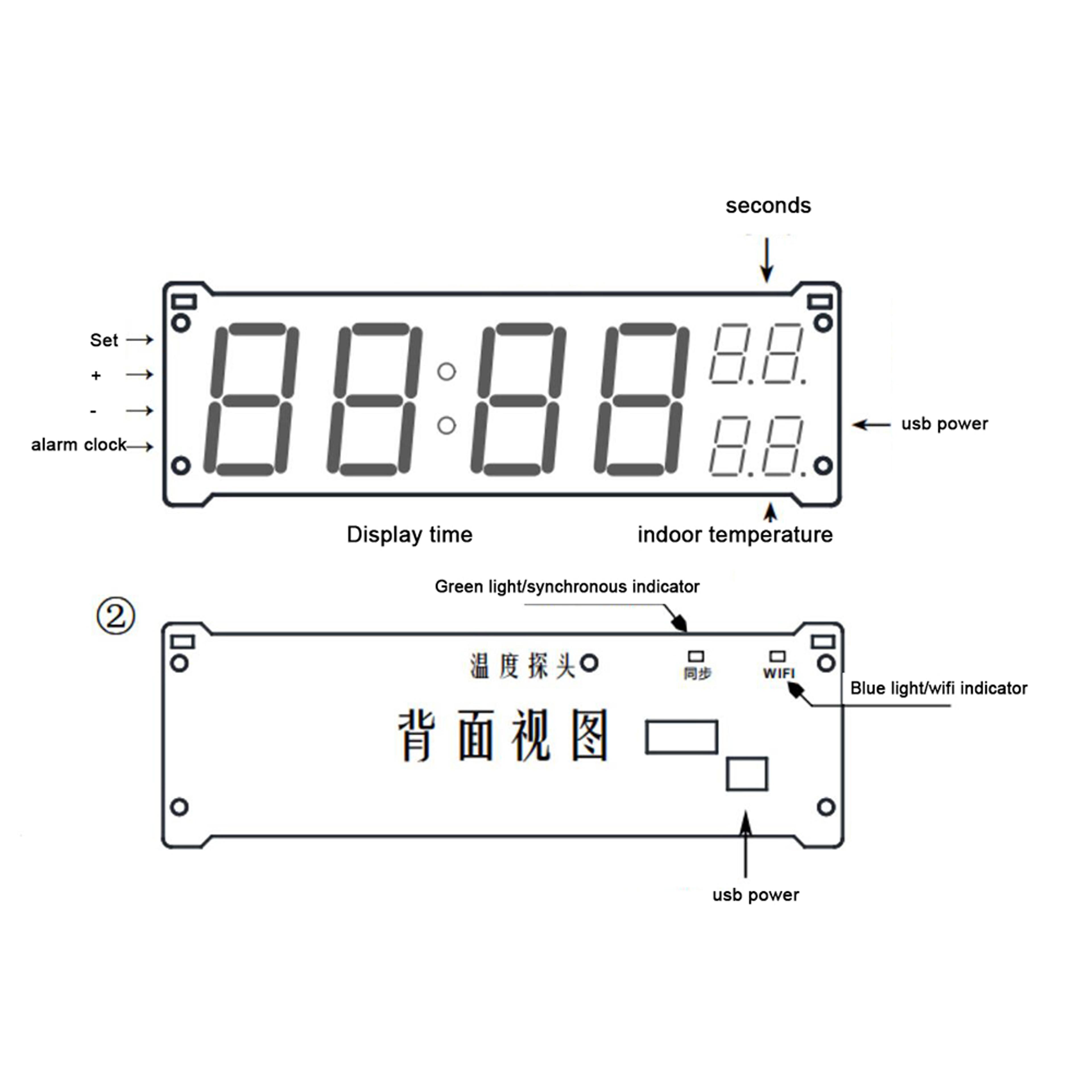 WiFi Digital Clock With Auto Network Sync Large LED Display Temperature  Alarm 5