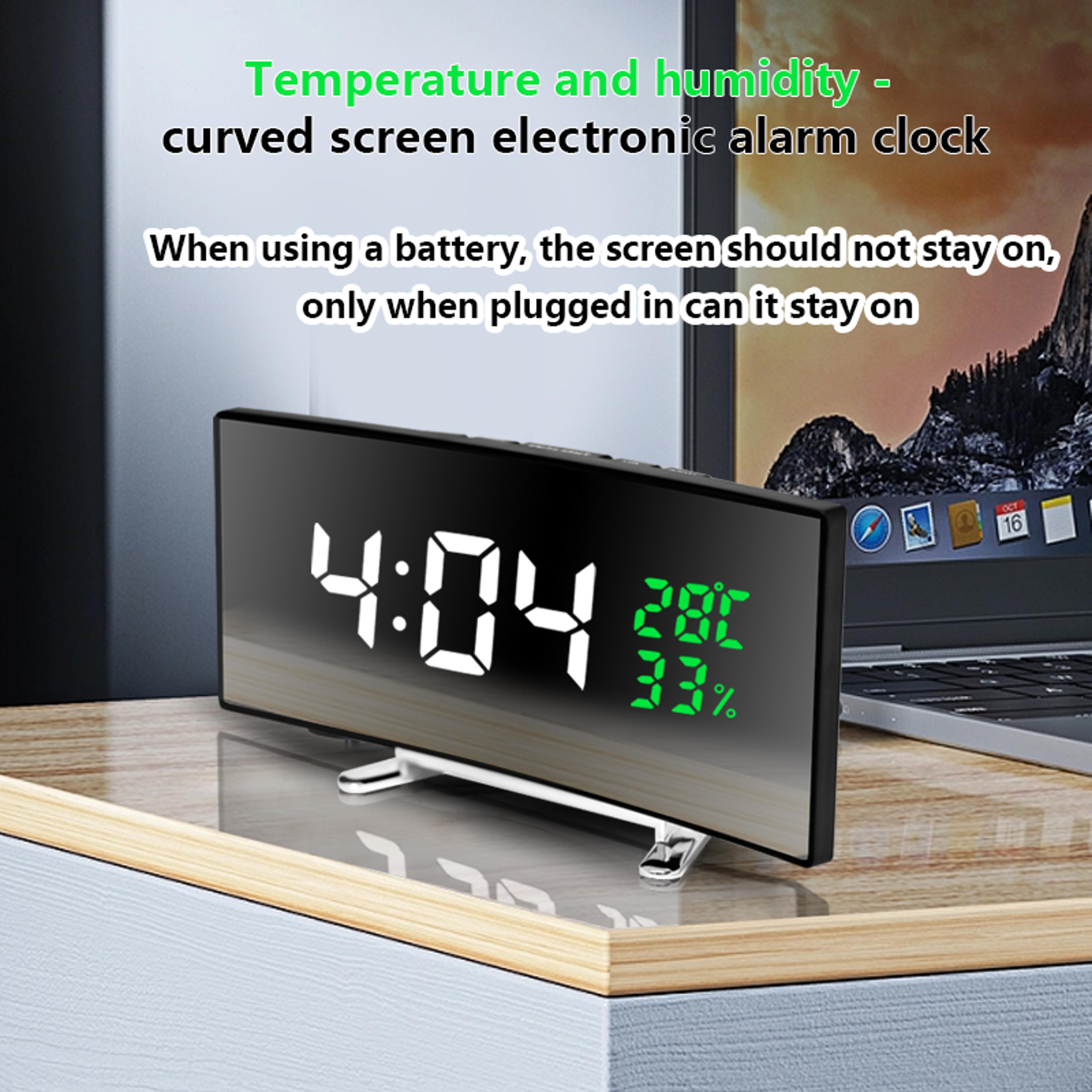 Curved LED Digital Alarm Clock With Temperature  Humidity Display For Bedroom And Office 1