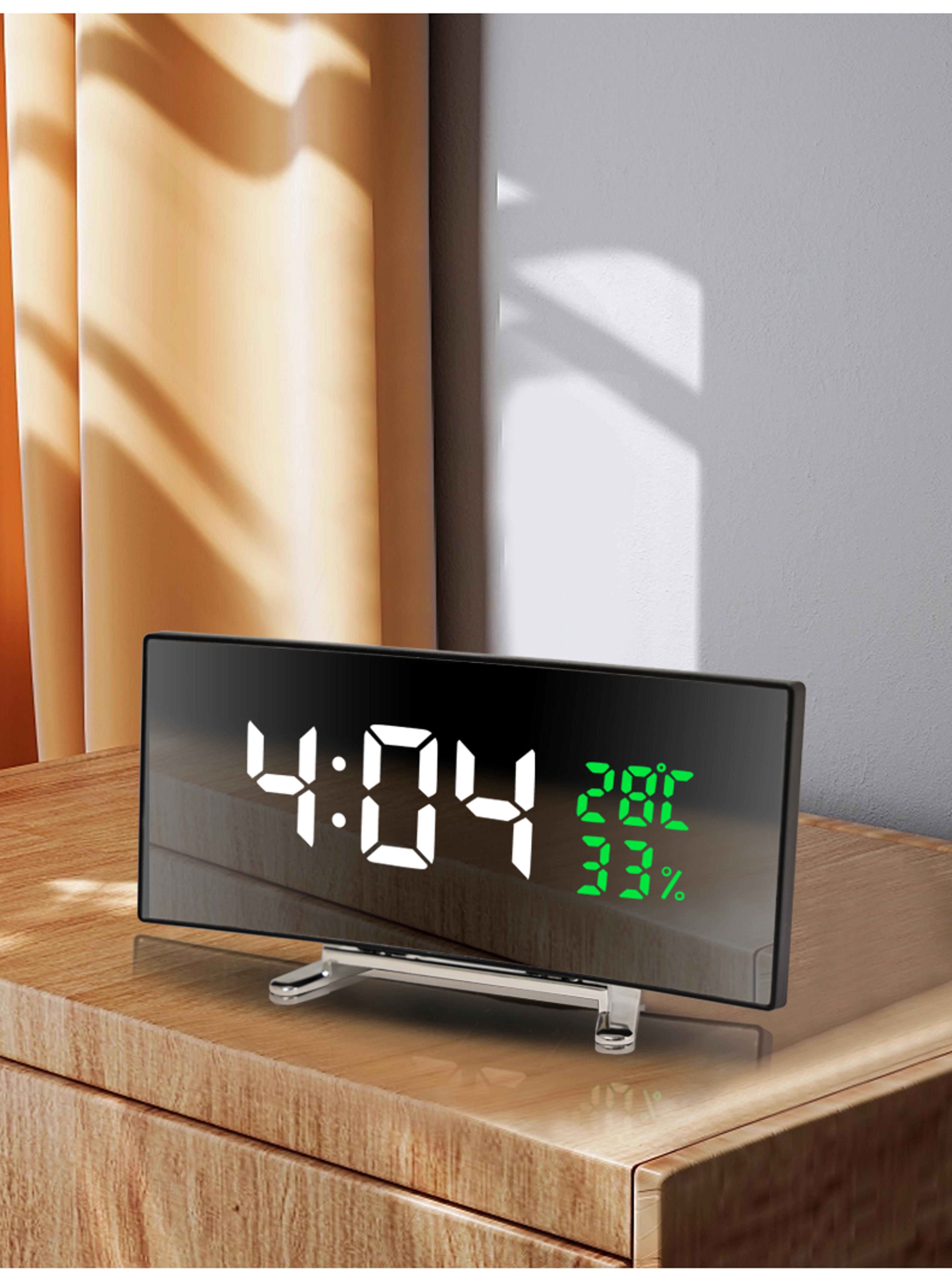 Curved LED Digital Alarm Clock With Temperature  Humidity Display For Bedroom And Office 0