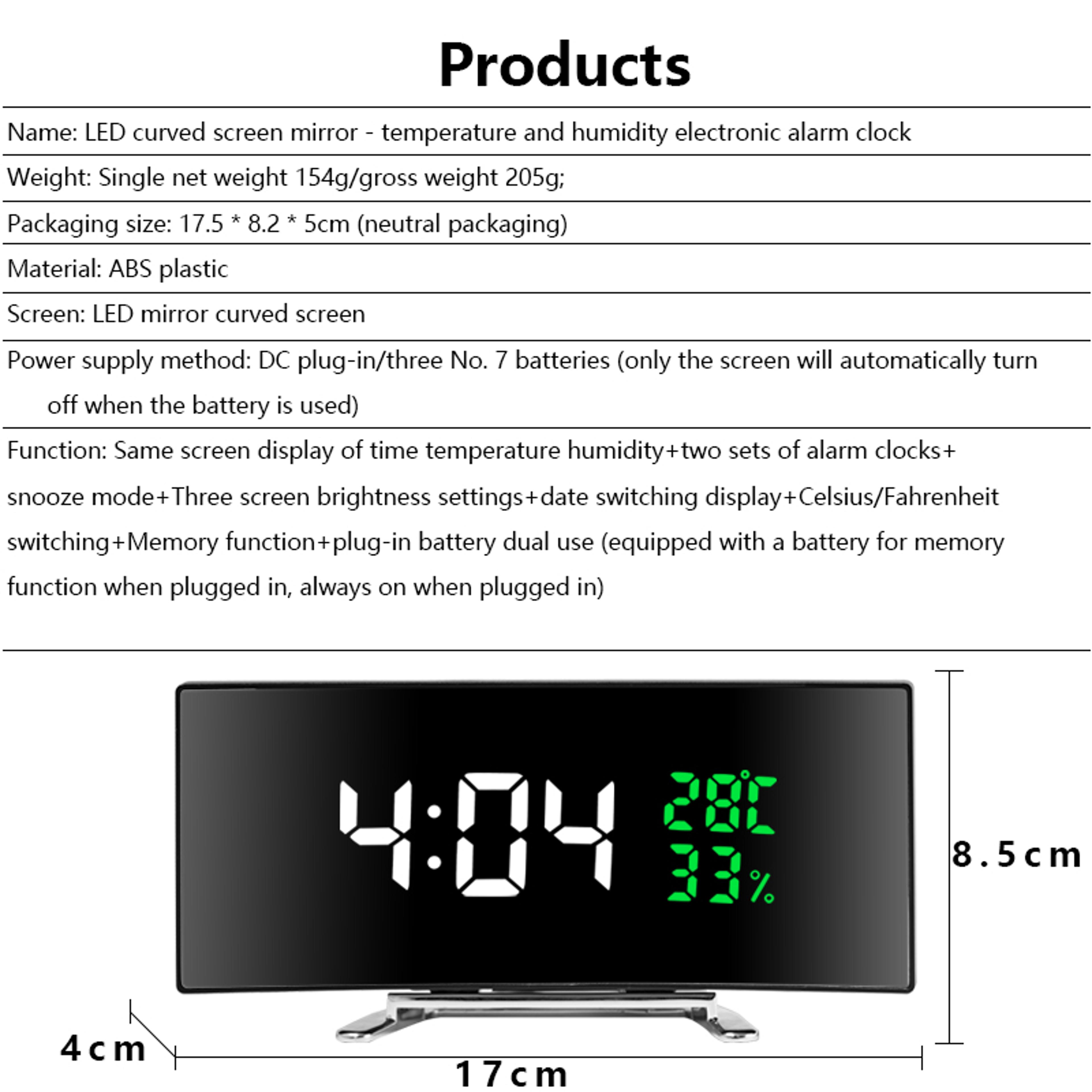 Curved LED Digital Alarm Clock With Temperature  Humidity Display For Bedroom And Office 3