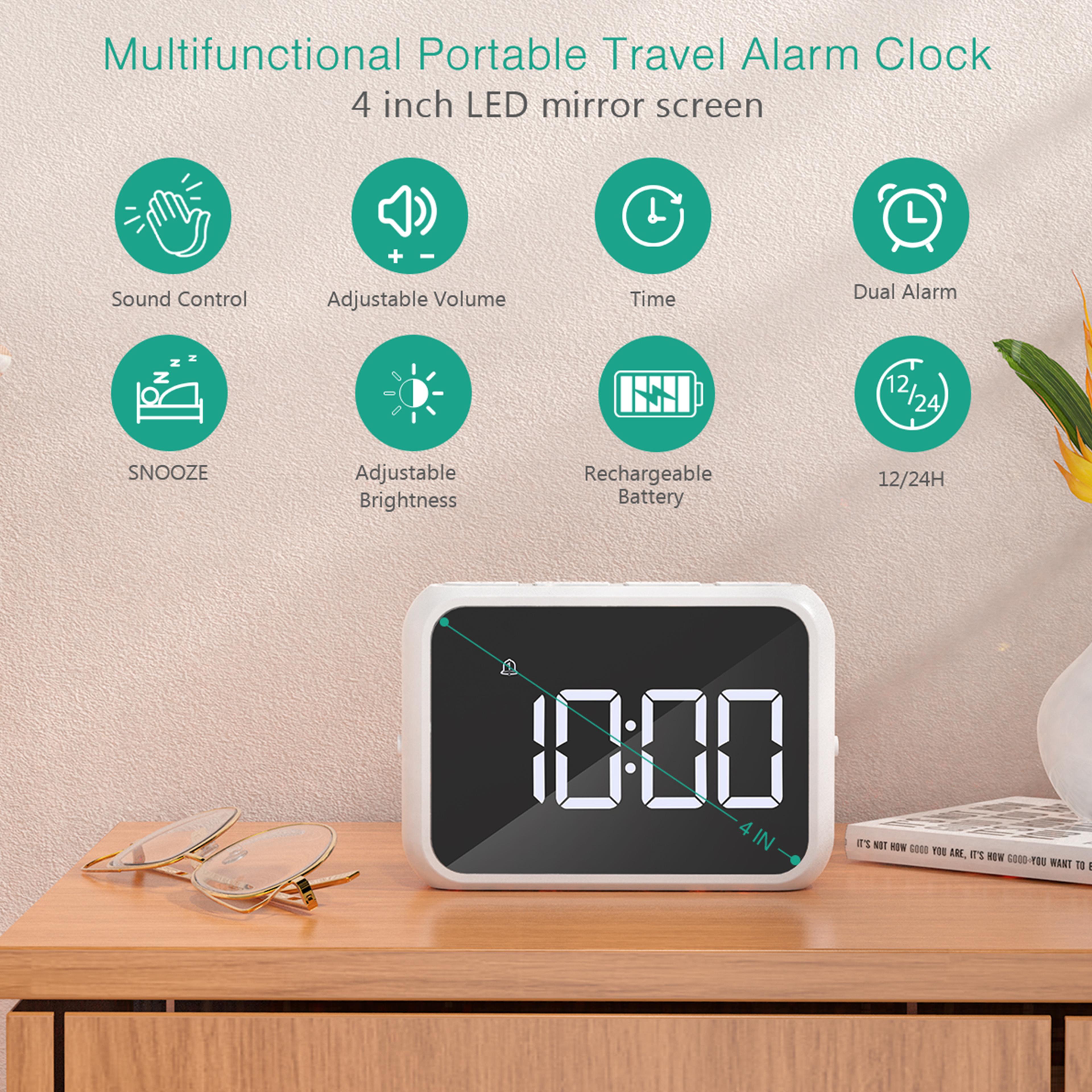 Digital Alarm Clock With LED Mirror Display USB Charging Snooze  Adjustable Brightness 1