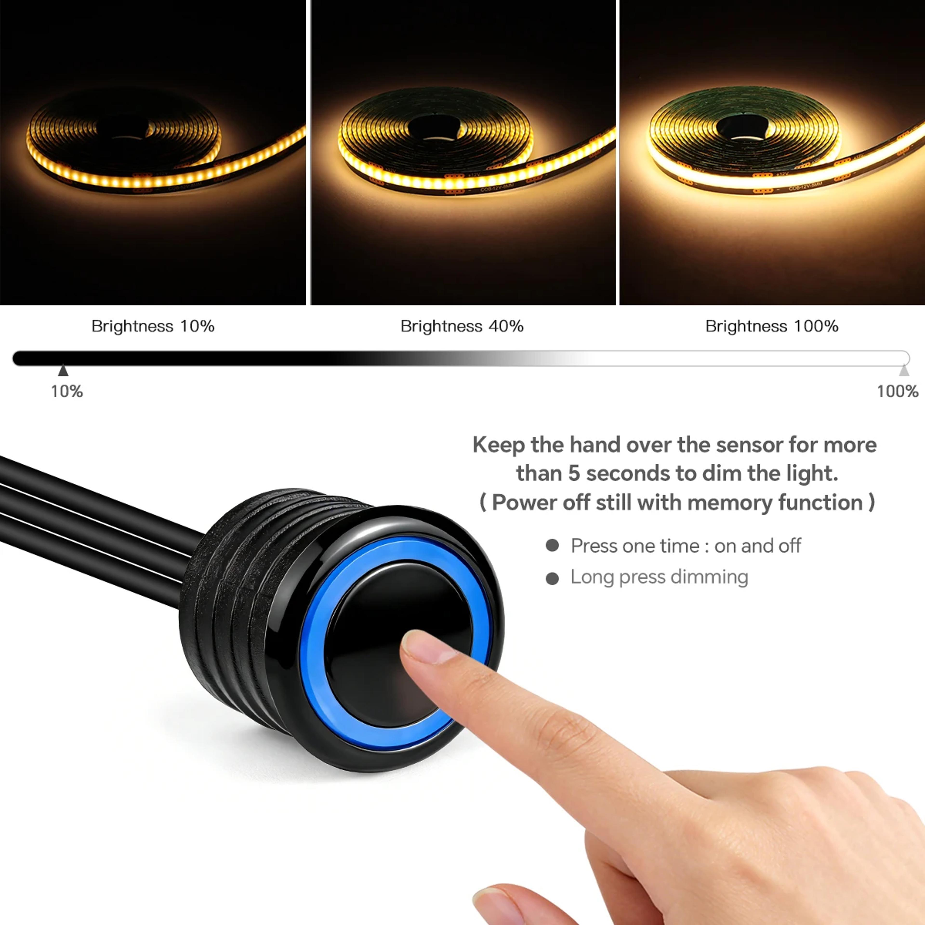 Smart COB LED Strip Light With Hidden Touch Sensor For Under Cabinet  Wardrobe Lighting 3