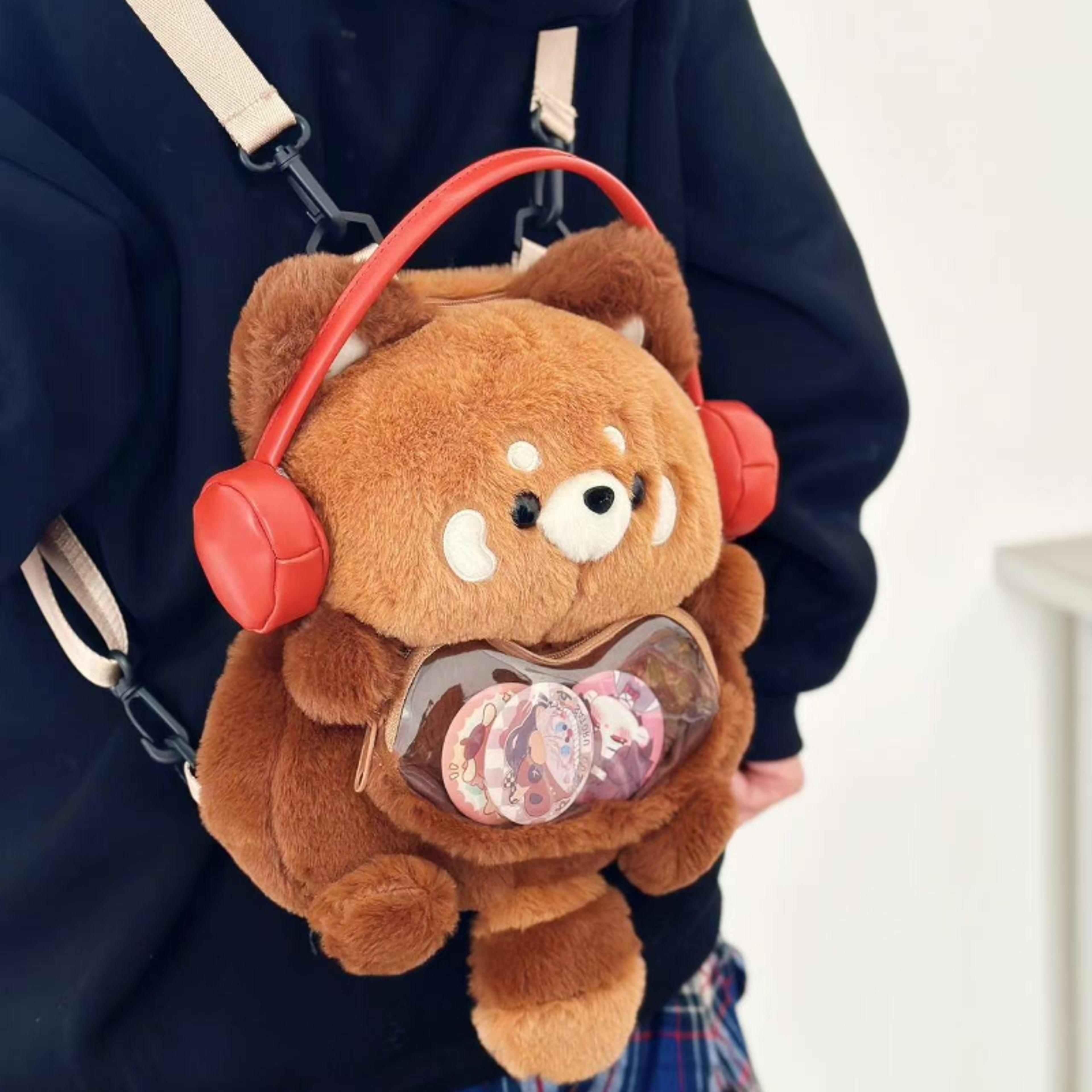 Cute Plush Red Panda Backpack Large Capacity Kawaii Fluffy Animal Shoulder Bag For Women Girls 0