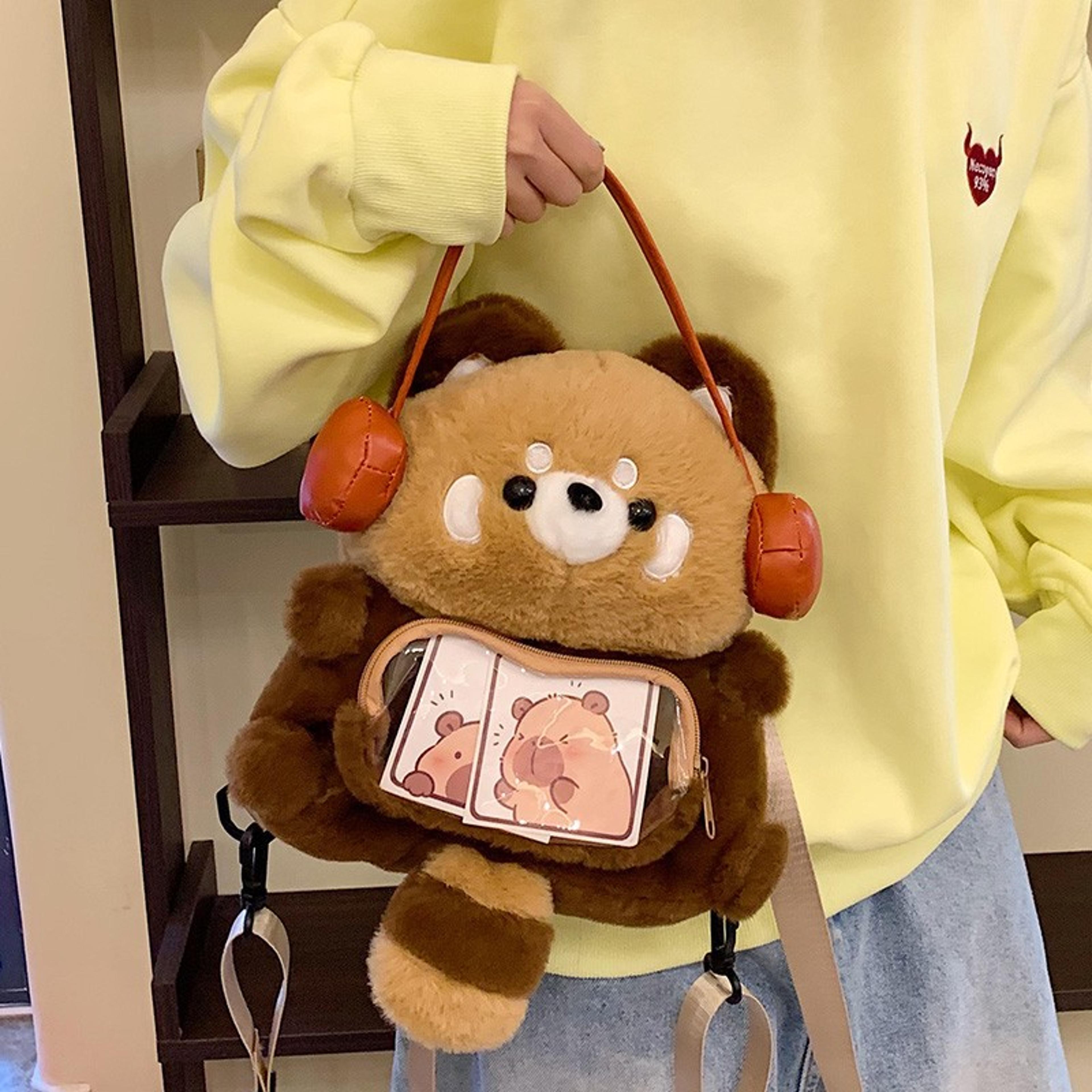 Cute Plush Red Panda Backpack Large Capacity Kawaii Fluffy Animal Shoulder Bag For Women Girls 3