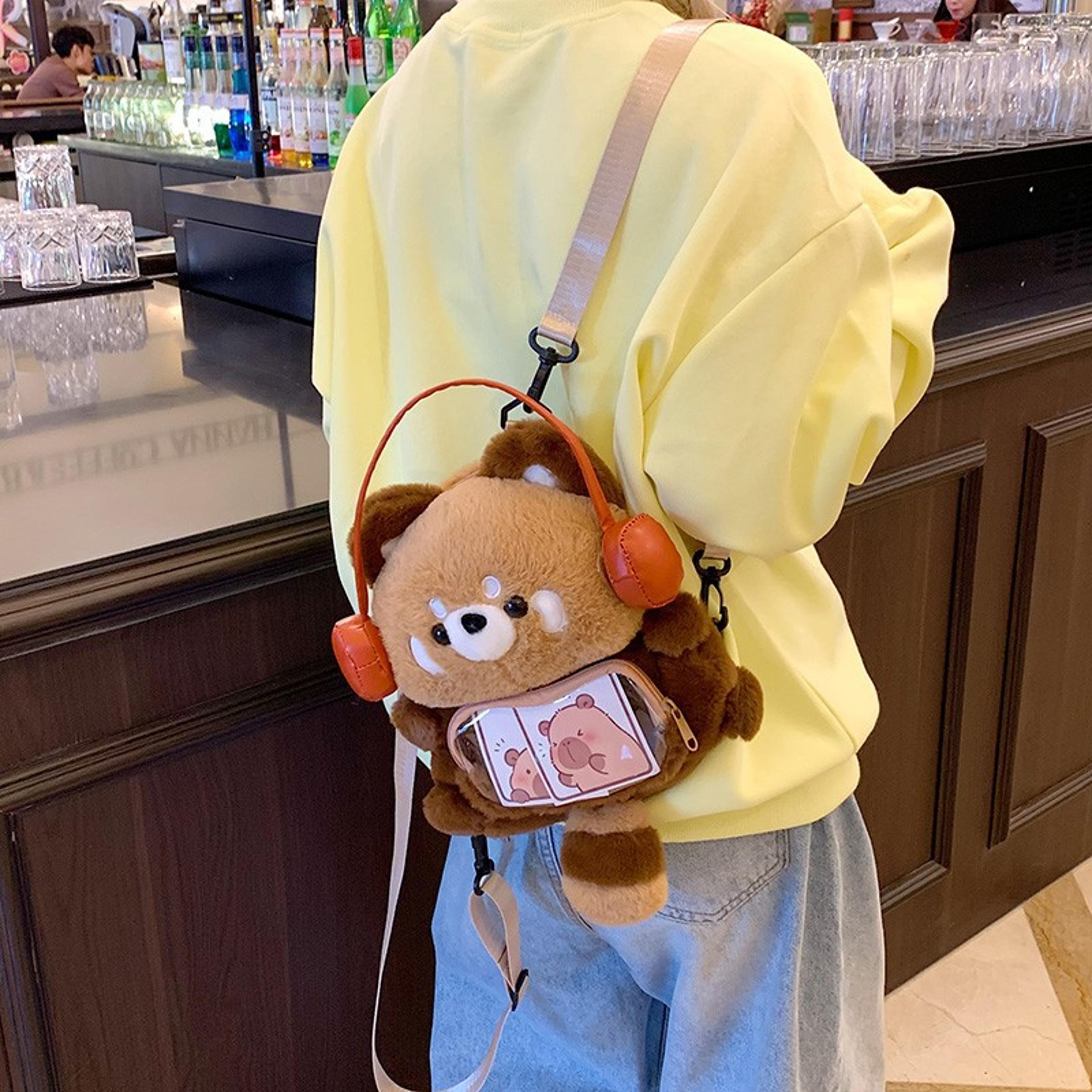 Cute Plush Red Panda Backpack Large Capacity Kawaii Fluffy Animal Shoulder Bag For Women Girls 4