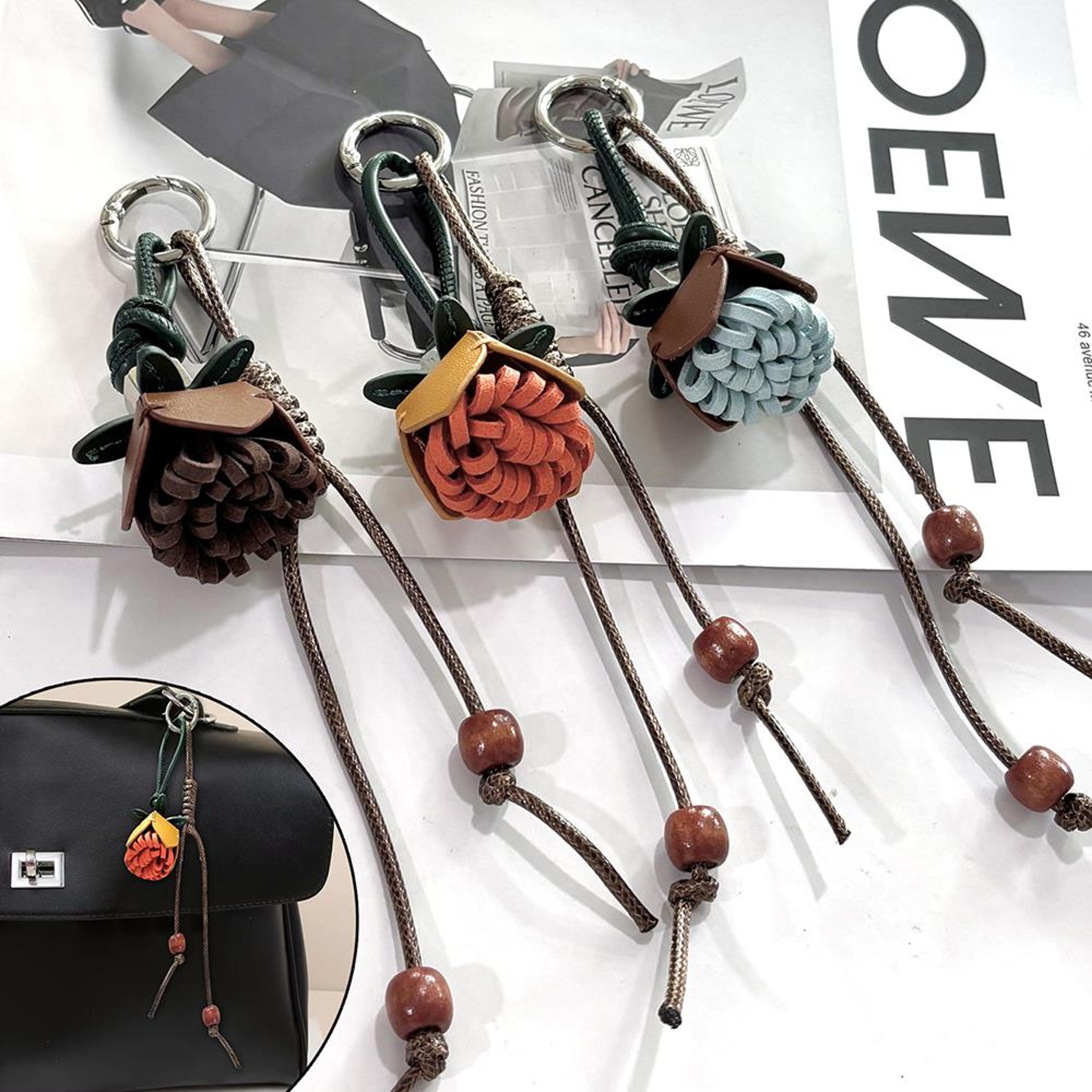 Pinecone Flower Ball Purse Charm Handmade Bag Pendant Tassel Handmade Keychain Accessory 3