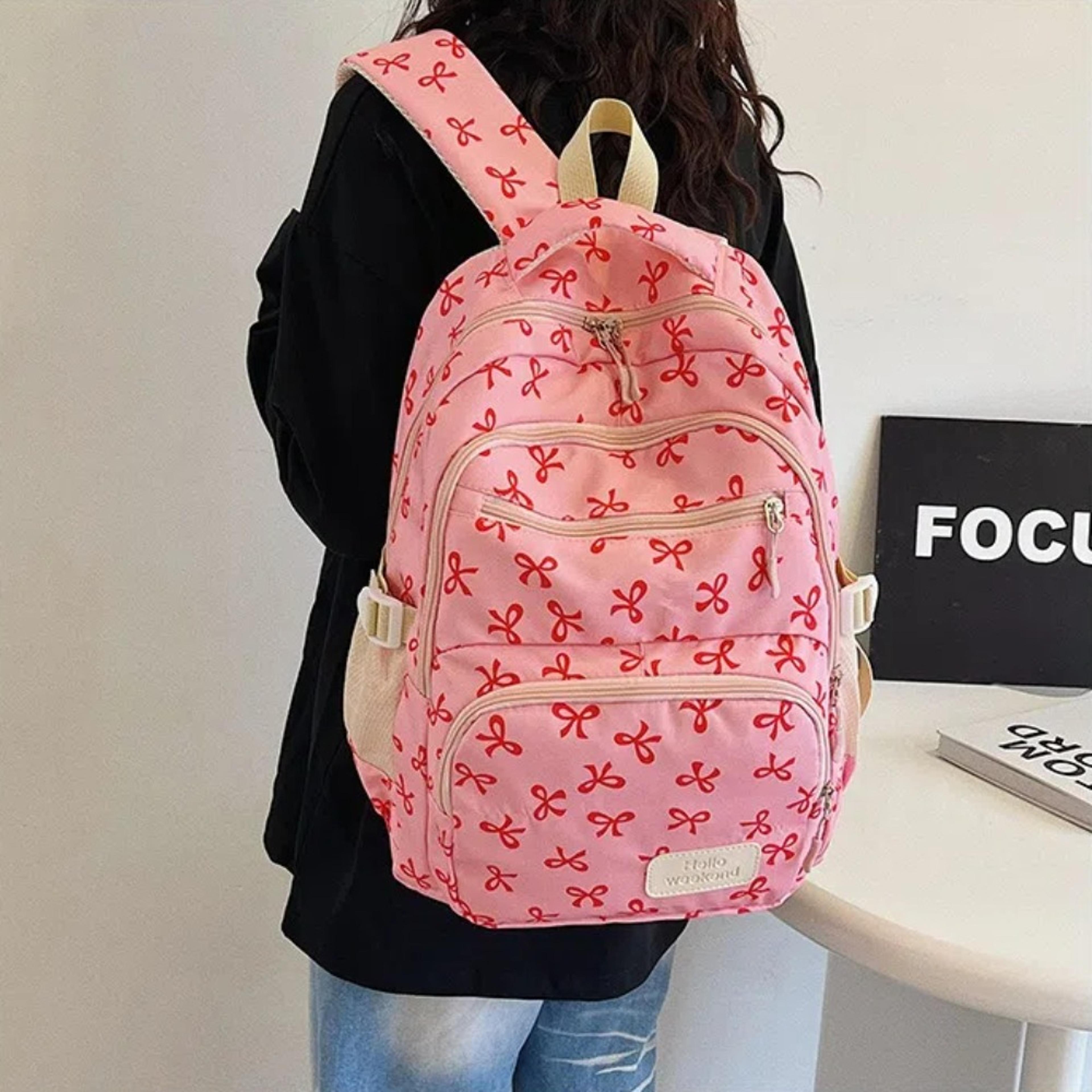 Cute Bow Backpack Large Capacity Student Backpack Set For Girls Travel And School 1