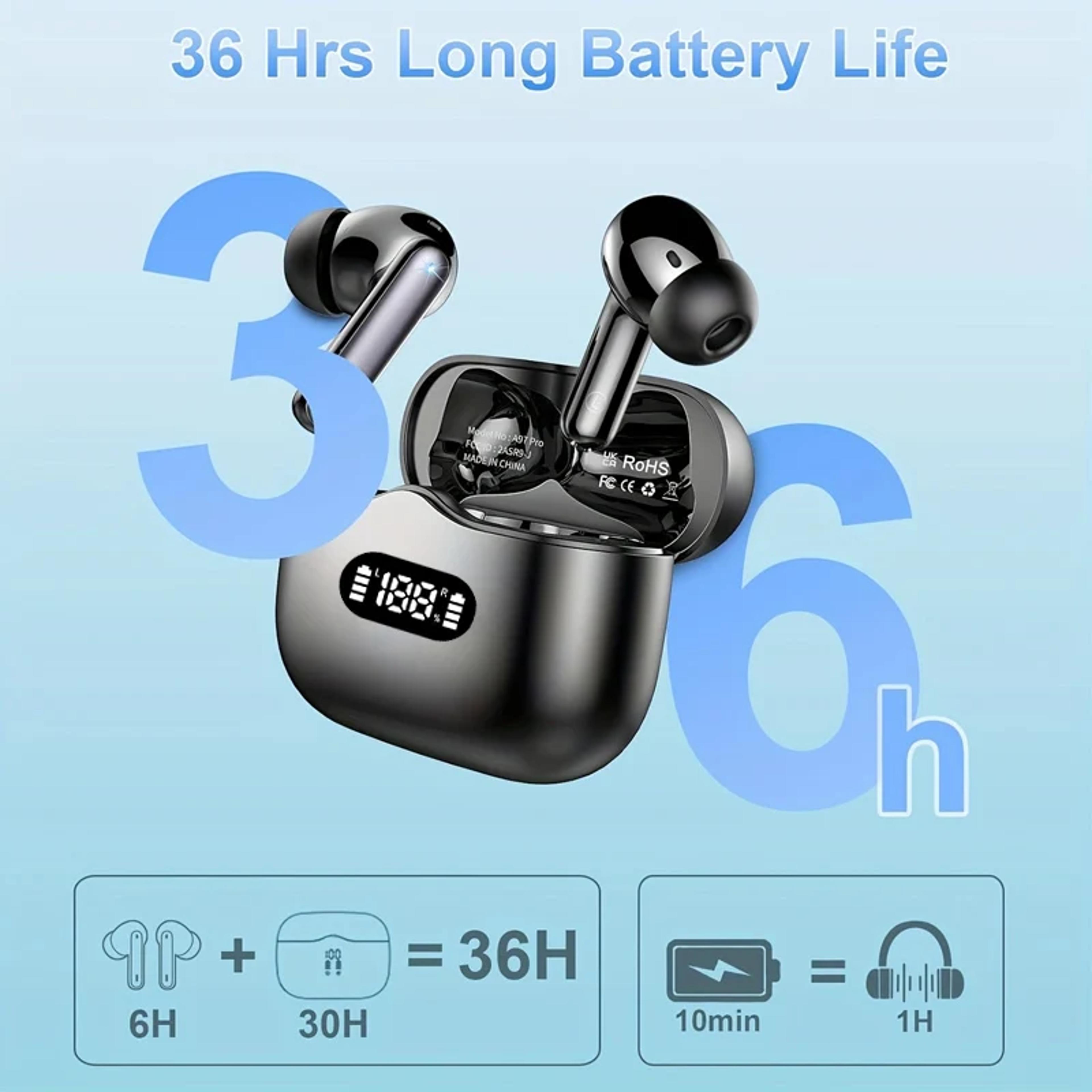 Wireless Noise Cancelling Earbuds With Bluetooth  LED Display  Transparency Mode 1