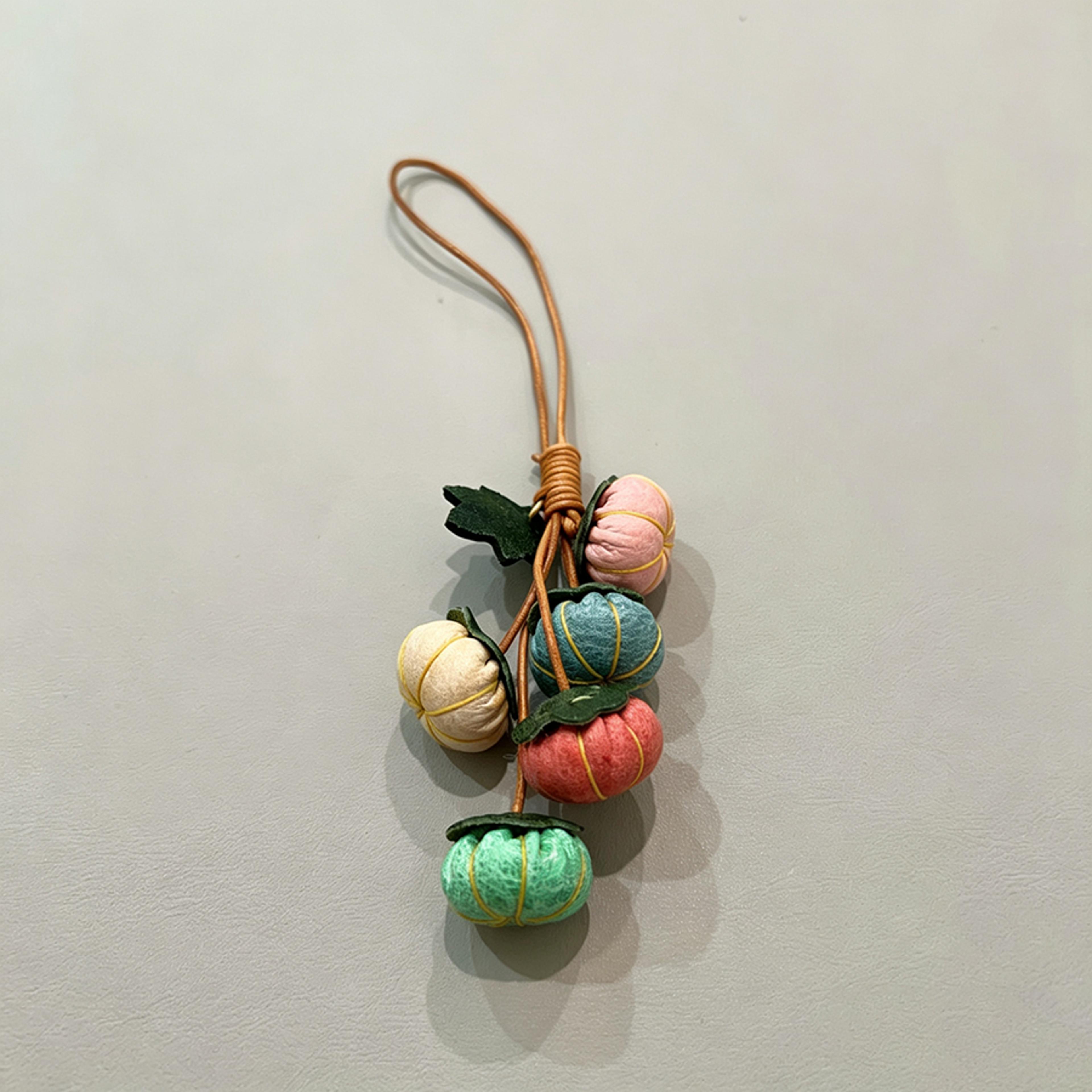 Handmade Pumpkin Leather Bag Charm Cute Cowhide Bag Accessory Keychain Gift 4