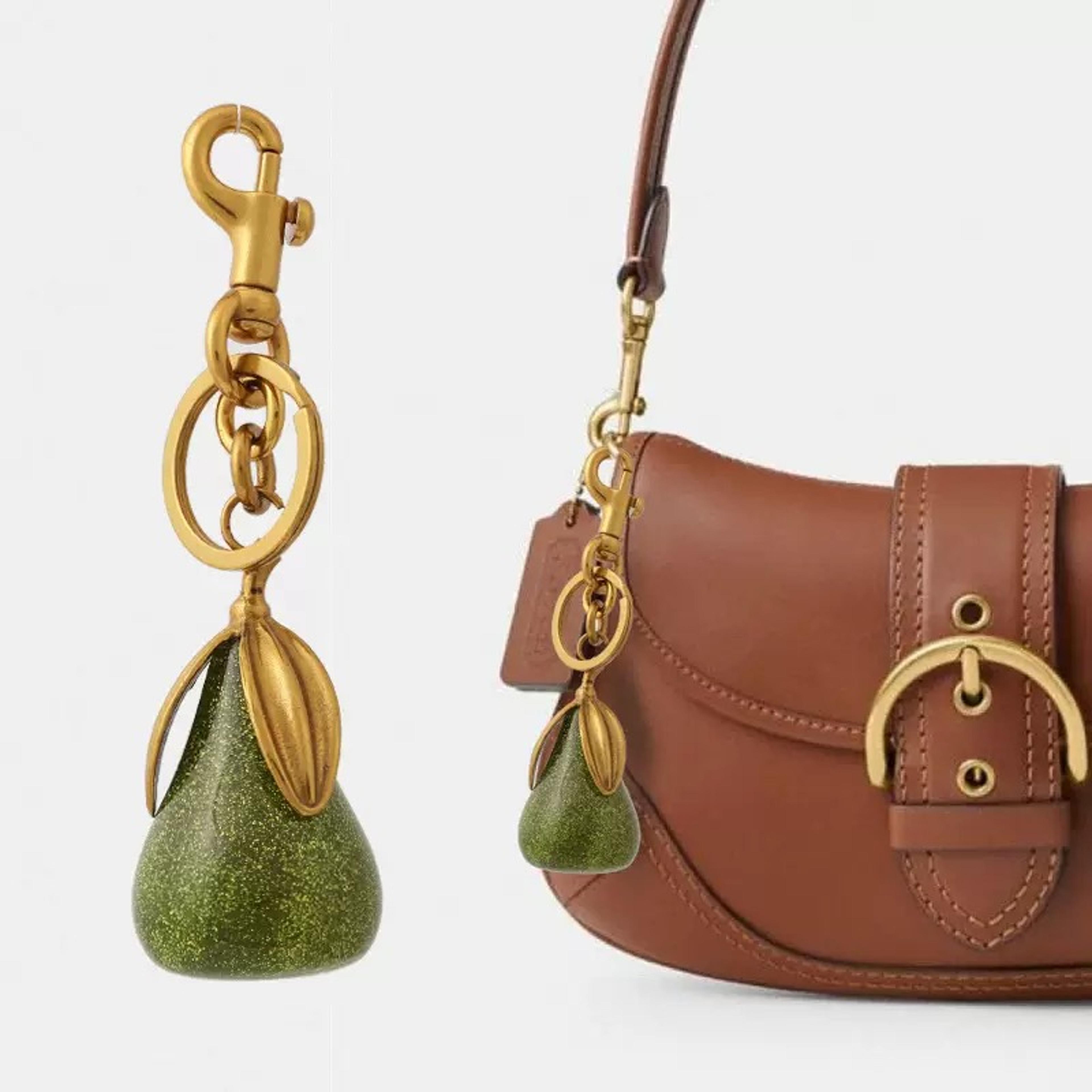 crystal green pear bag charm pendant elegant handbag keychain accessory