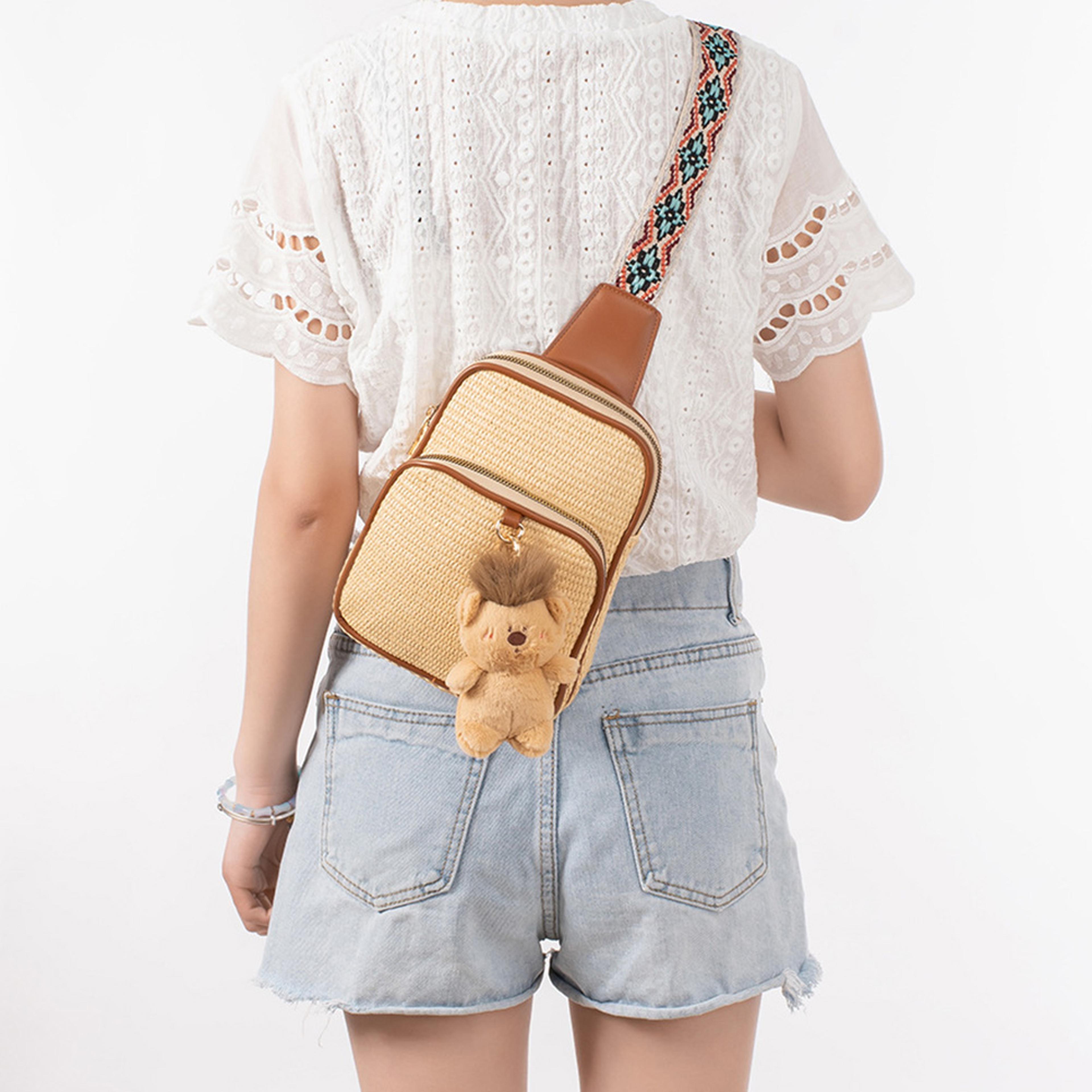 Straw Crossbody Bag For Women Girls Boho Fanny Pack With Adjustable Strap 2