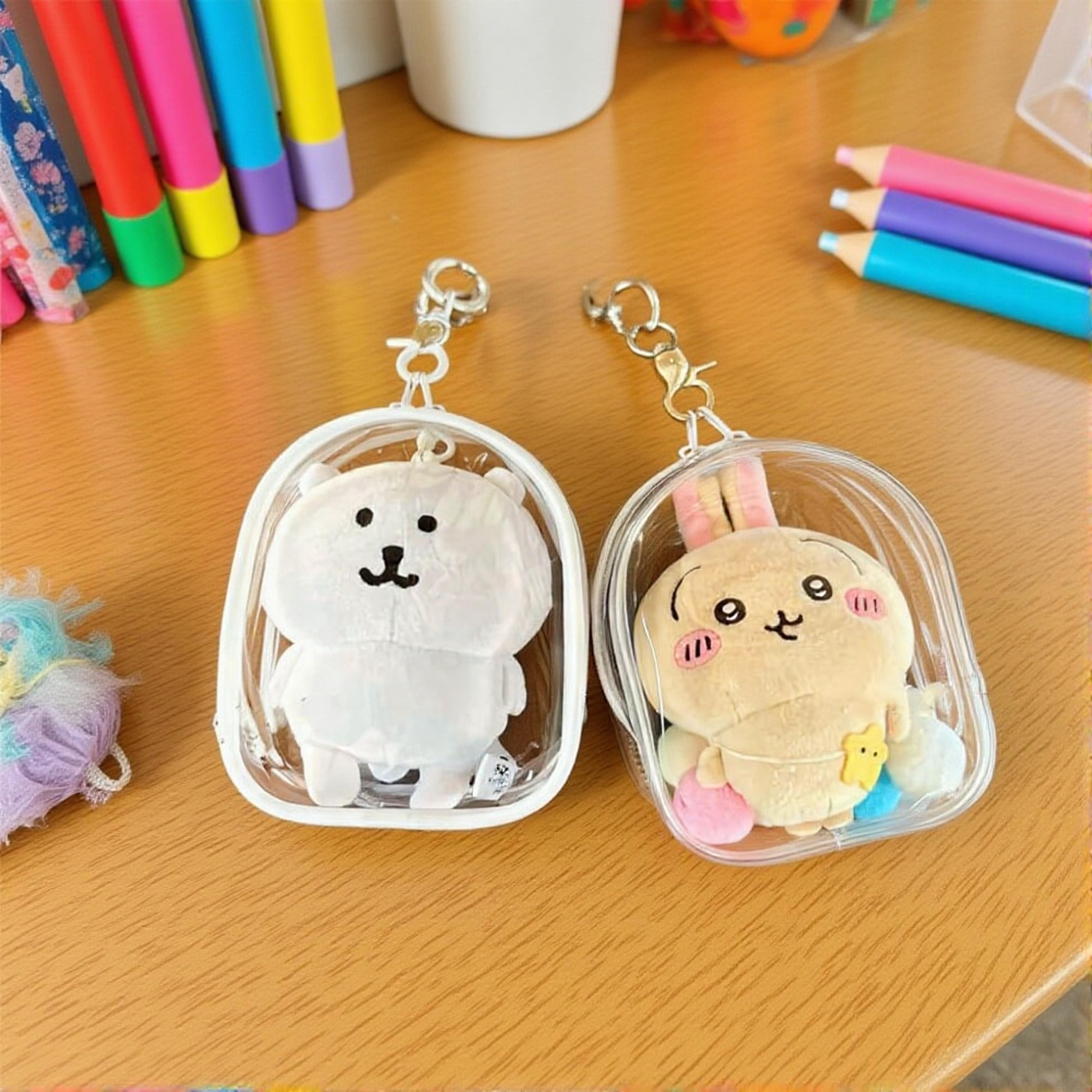 Transparent Storage Bag With Keychain Cartoon Doll Display Case 2