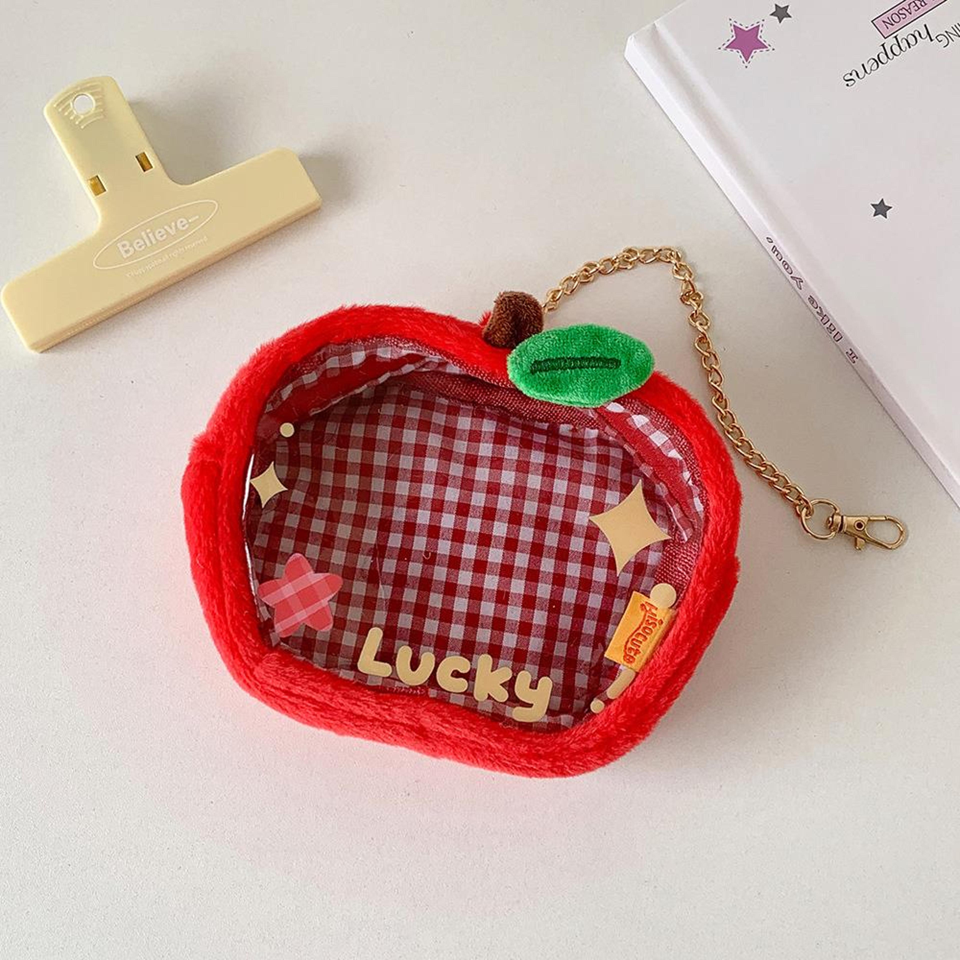 Cartoon Star Apple Plush Storage Bag Pendant Cute Mini Coin Purse Keychain Organizer 6