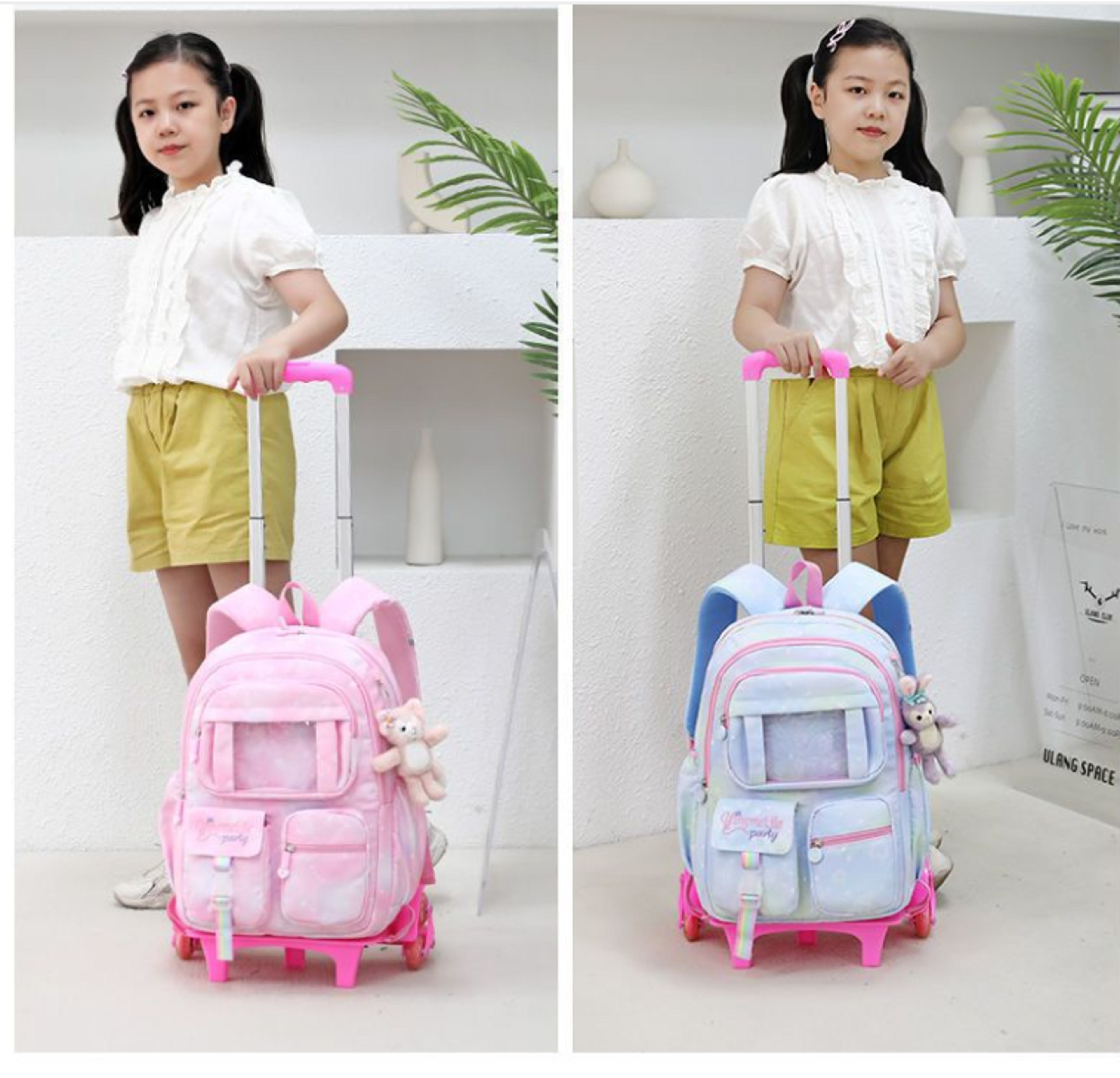 Cute Rolling Backpack For Girls Kids Wheeled School Trolley Bag 4