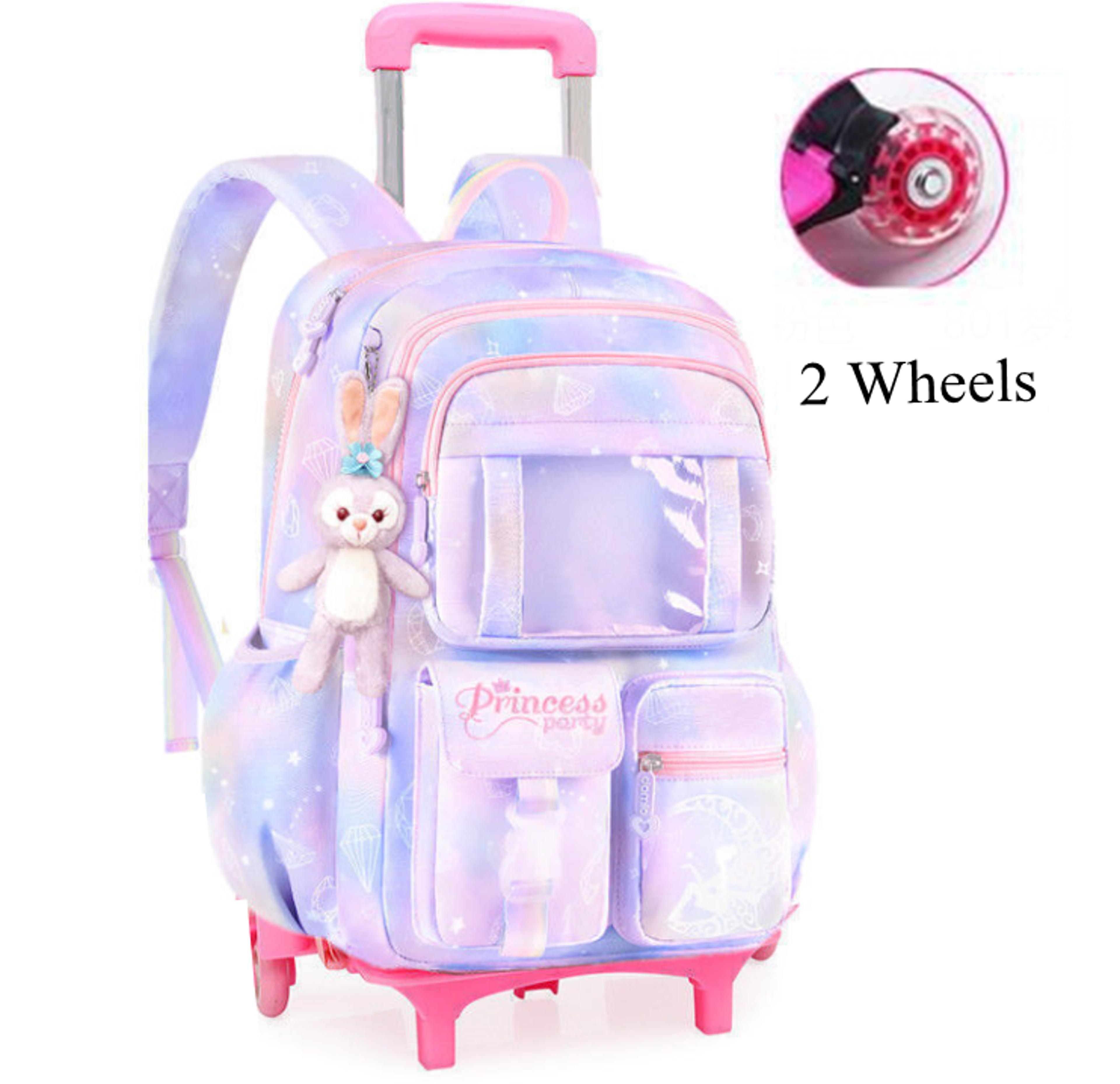 Cute Rolling Backpack For Girls Kids Wheeled School Trolley Bag 6