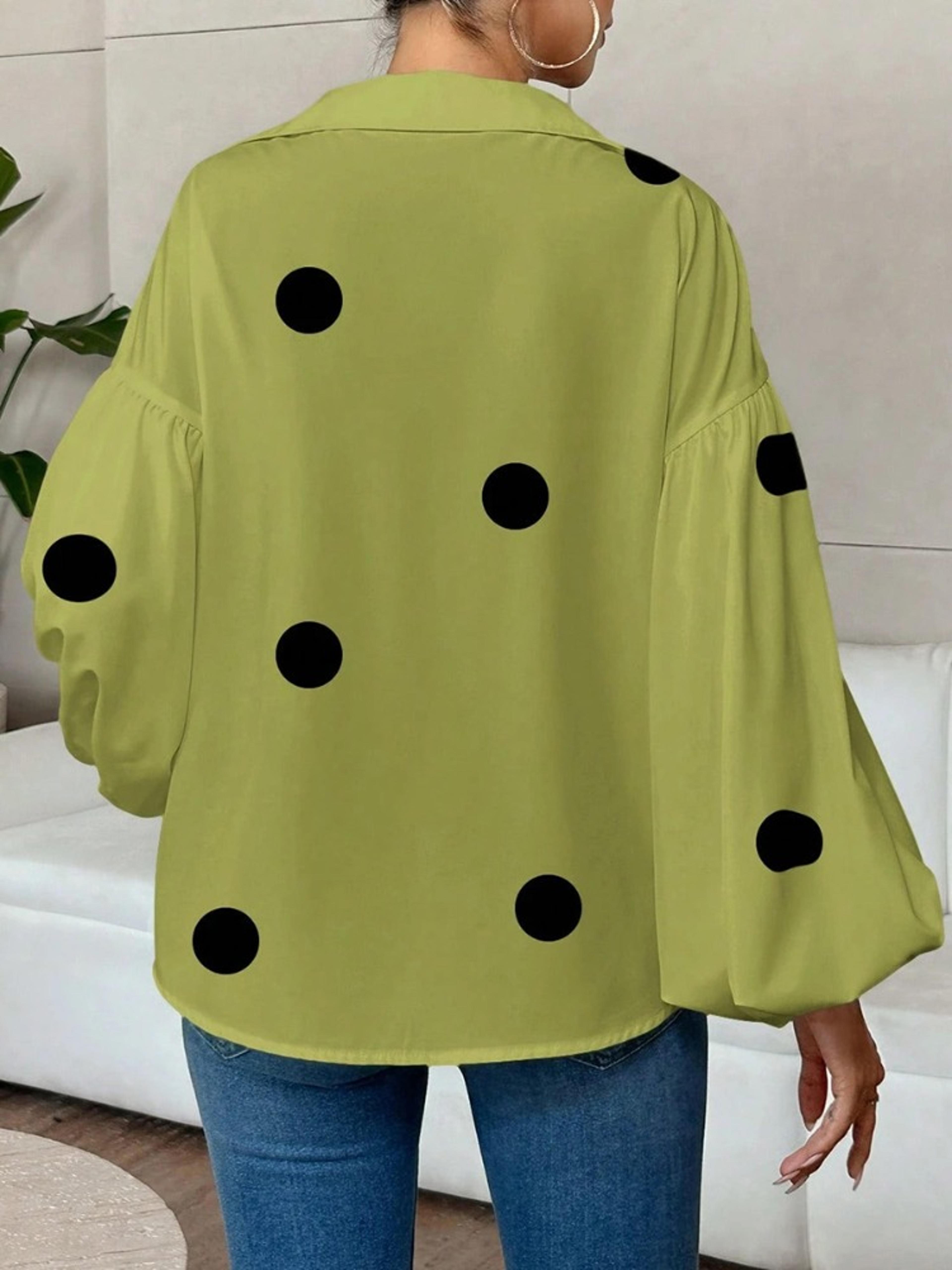 Yeezzi French Style Polka Dot V Neck Blouse Women Puff Sleeve Casual Top 1