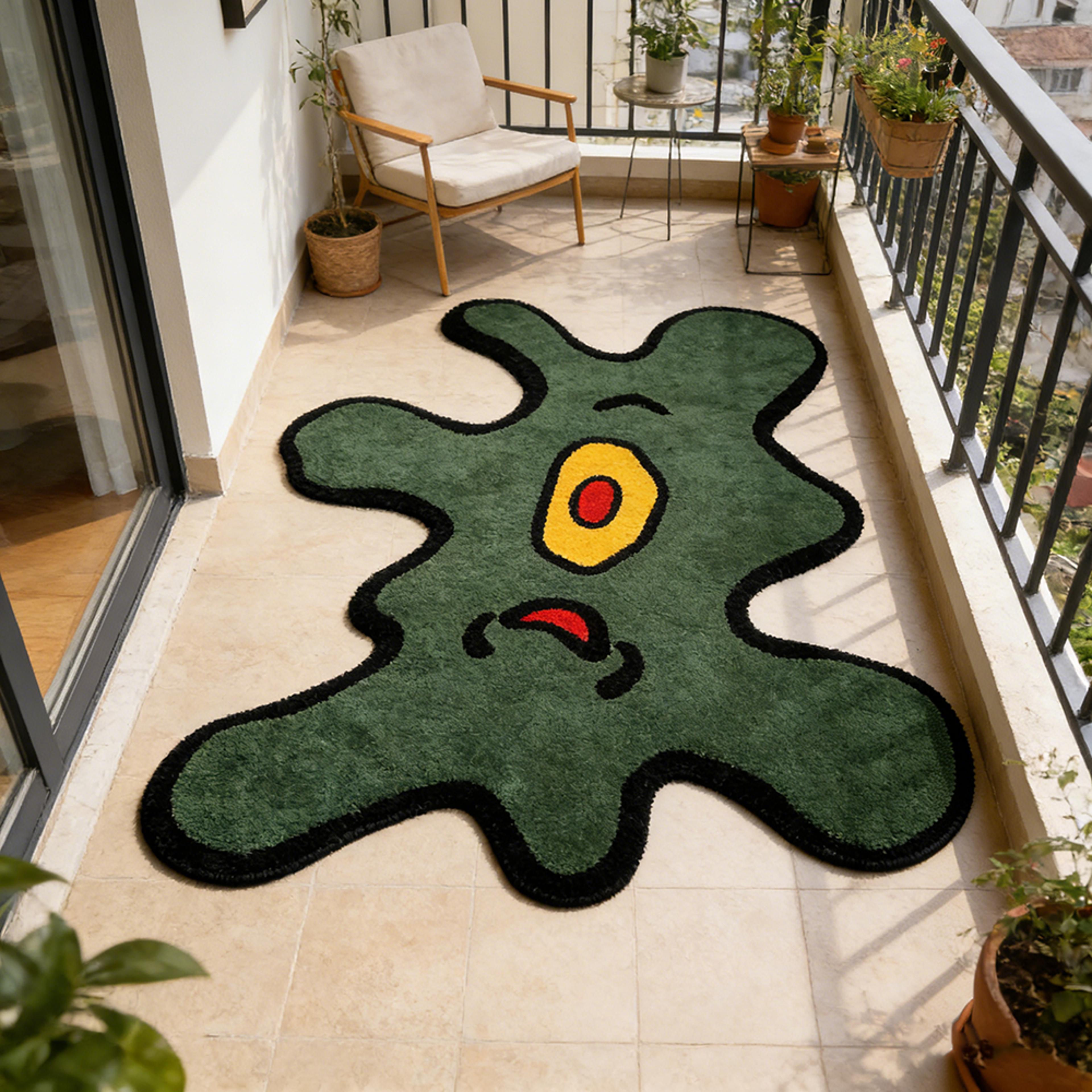 Green One Eyed Monster Rug Soft Washable Irregular Shaped Rug For Bedroom And Living Room 2