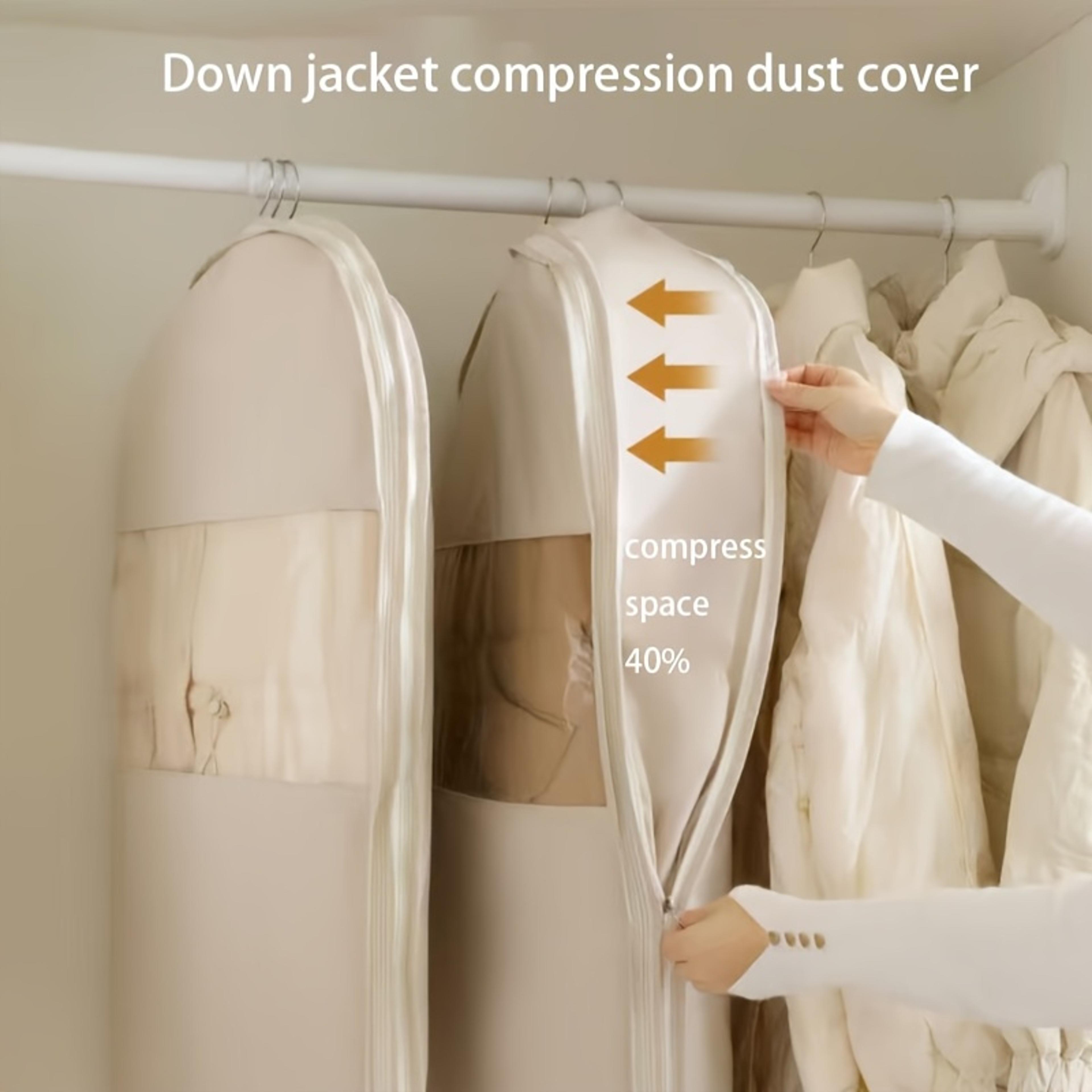 Beige Hanging Vacuum Storage Bags With Compression Seal For Space Saving Wardrobe Organization 1