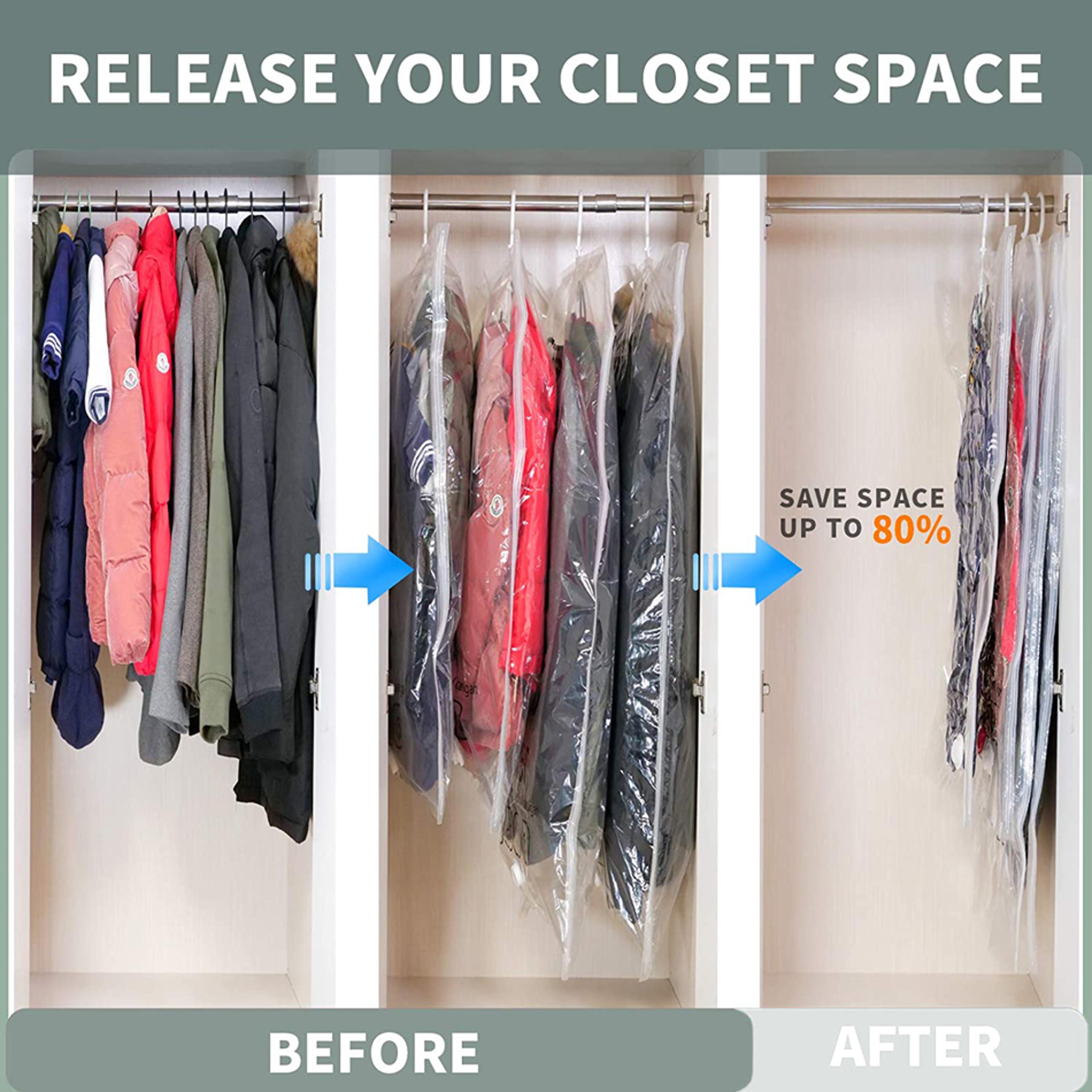 Hanging Vacuum Storage Bags For Clothes Space Saving Wardrobe Organizer 2
