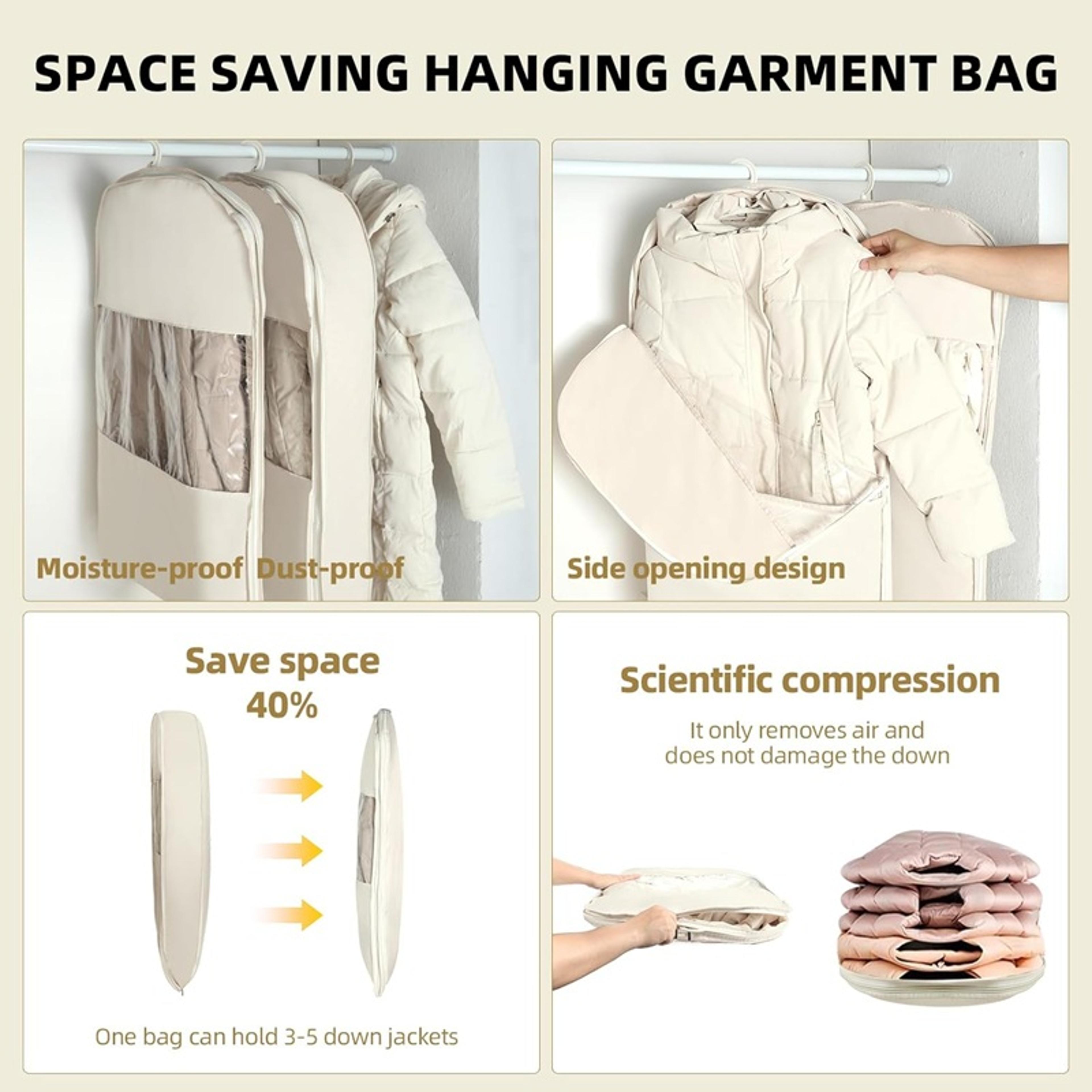 Down Jacket Compression Storage Bag Hanging Wardrobe Organizer Space Saving Clothes Cover 3