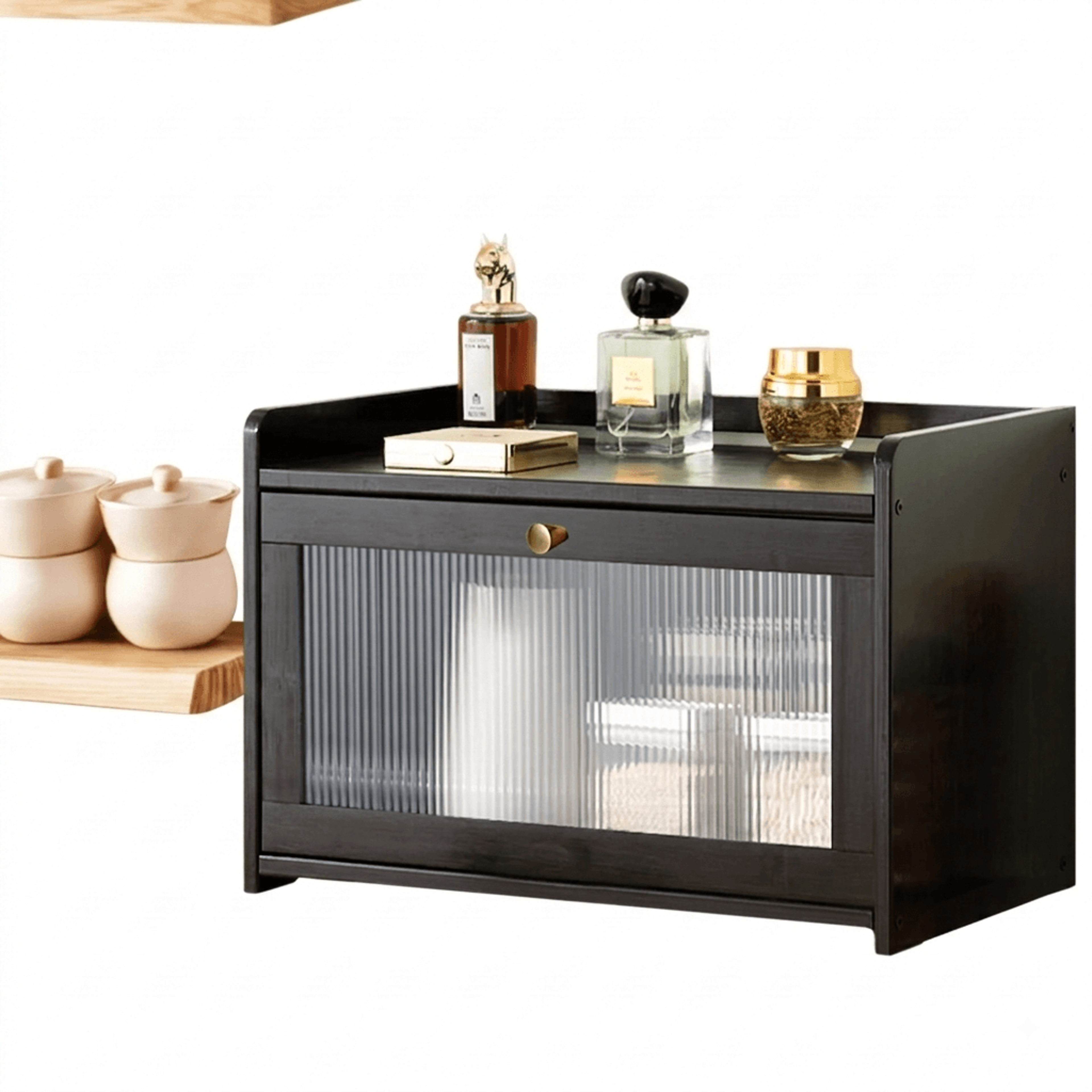 Bamboo Bread Box With Acrylic Door Large Capacity Kitchen Countertop Organizers 0