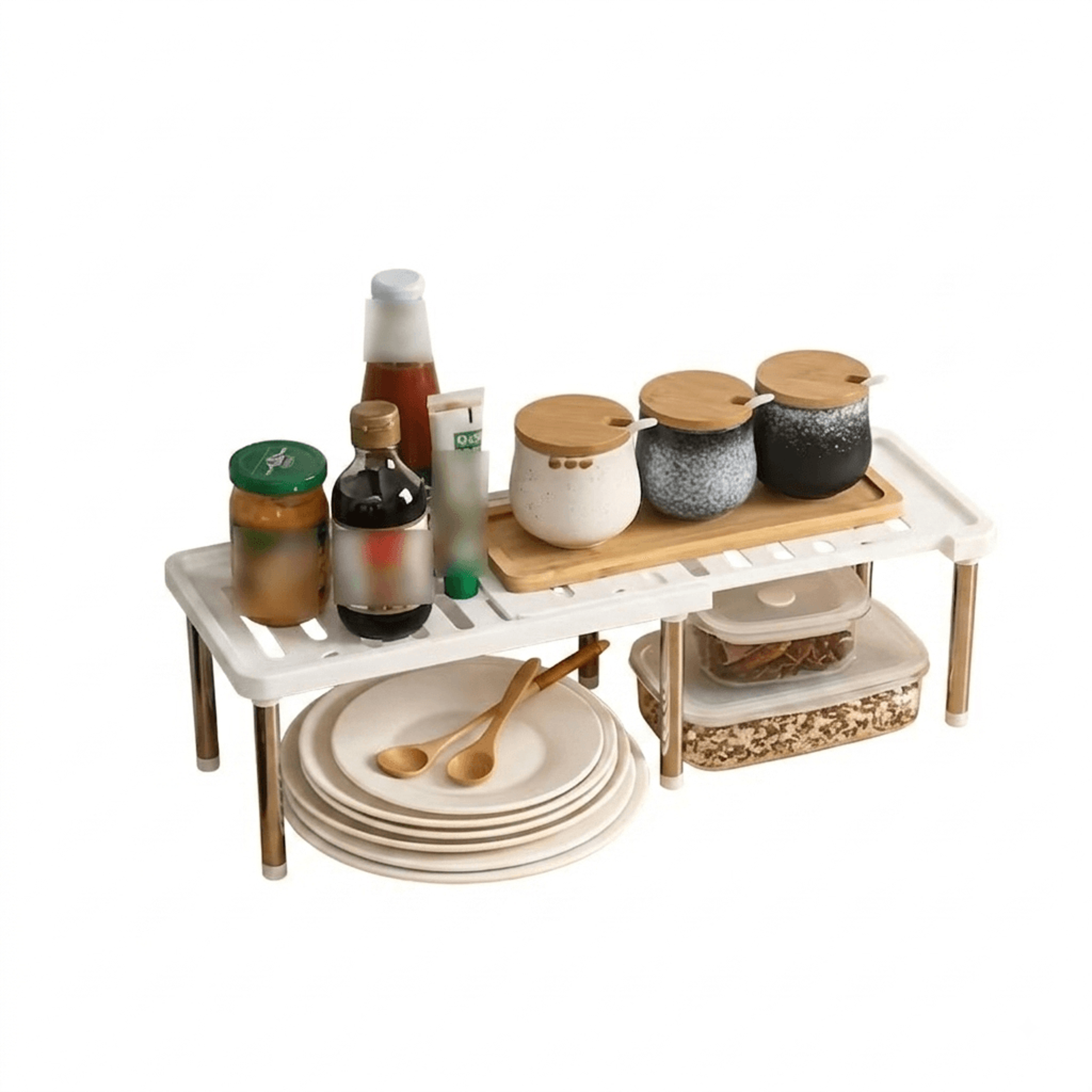 Retractable Kitchen Shelf Cabinet Organizer Adjustable Layered Storage Rack 0